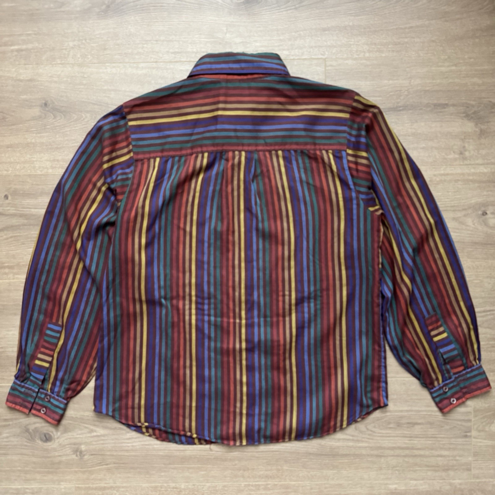 Vintage 80s Vertical Striped Button Light Shirt Messages Womens Sz 10 Multicolor