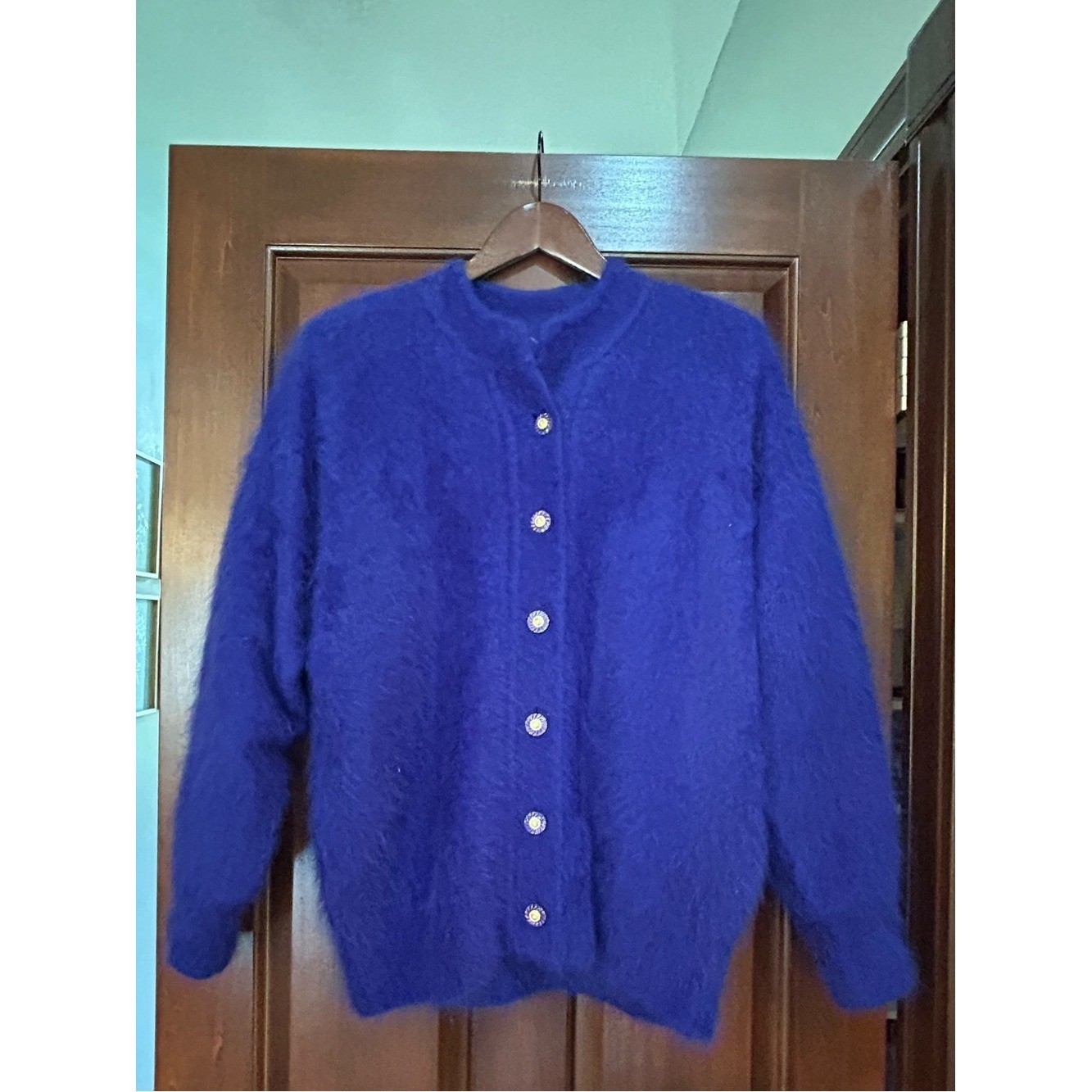 Vintage 90’s Belldini Angora Blend Cardigan Size L Purple Fuzzy Button Sweater