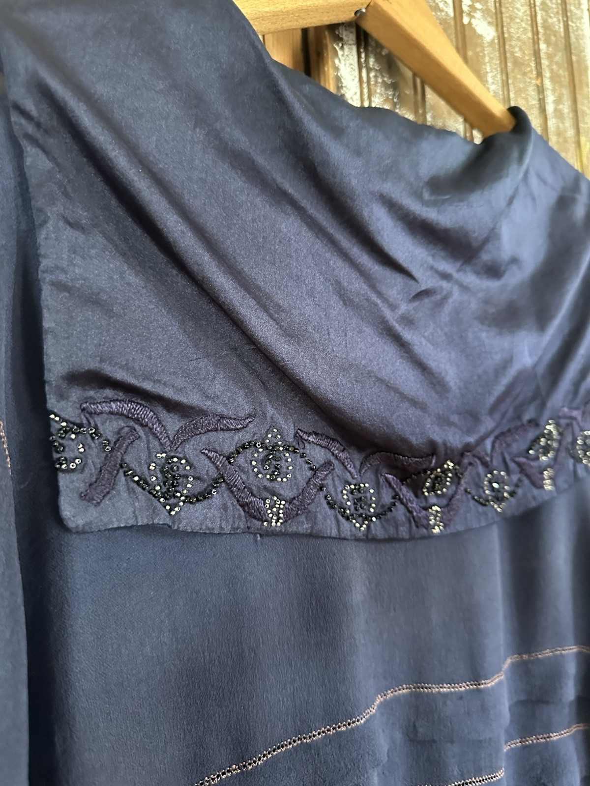 1920s 1930s crepe silk beaded appliqué sailor collar dainty sheer blouse