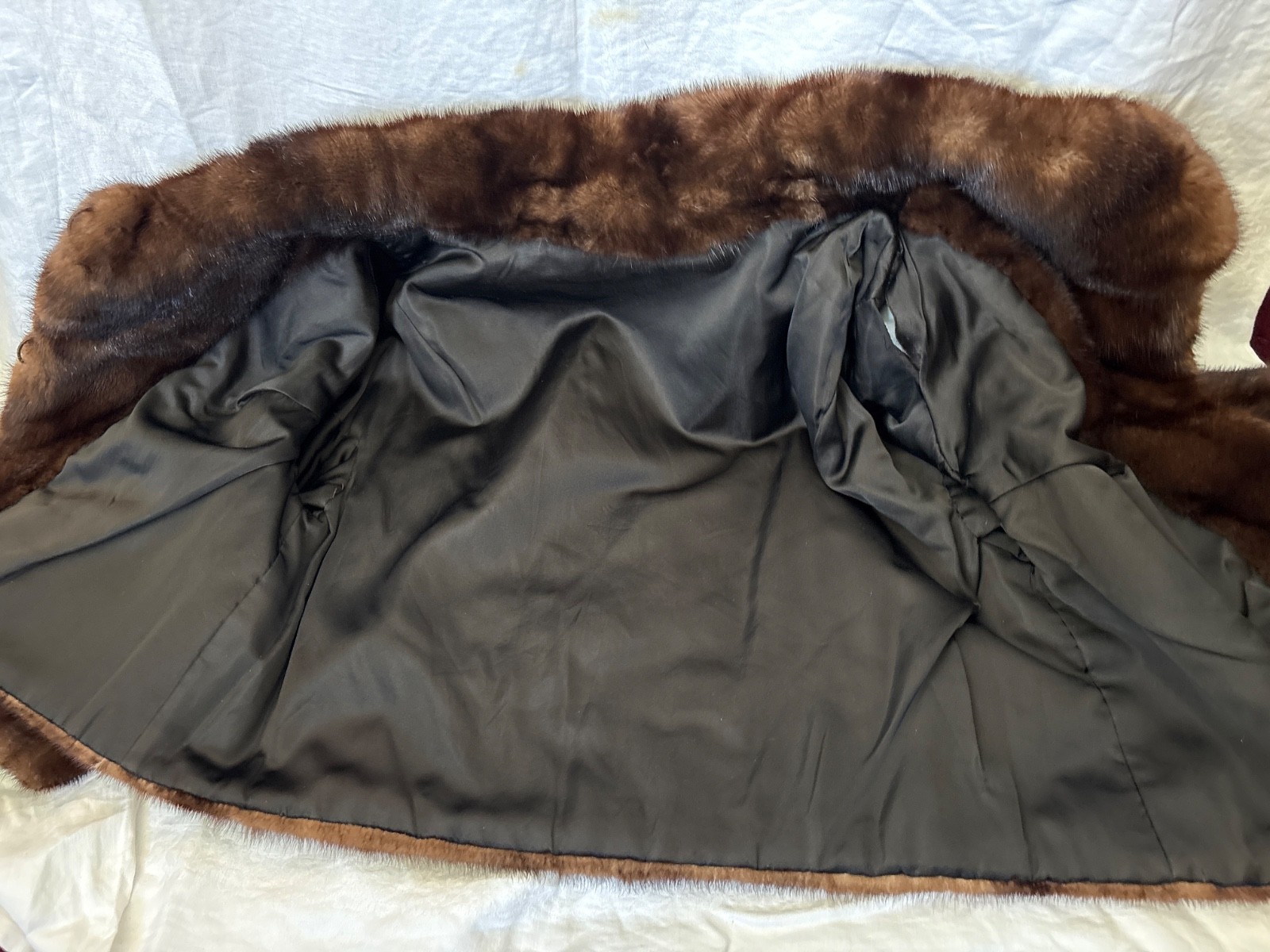 VINTAGE Brown Mink 50’s SHRUG JACKET LADIES SMALL-Shawl Collar-Bracelet Sleeves