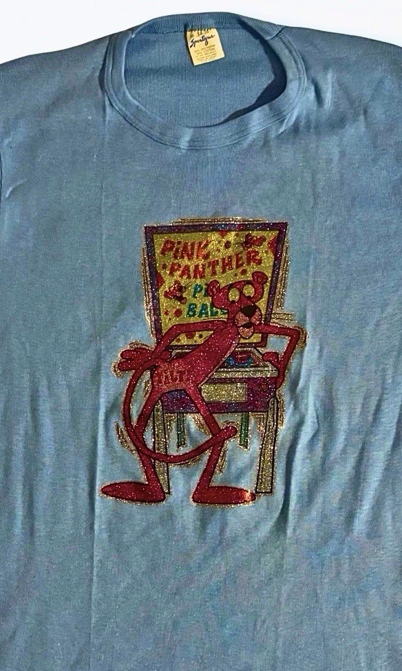 Vintage Pink Panther 8 Ball Tee Sportique USA 50/50 Glitter Shirt Womens M