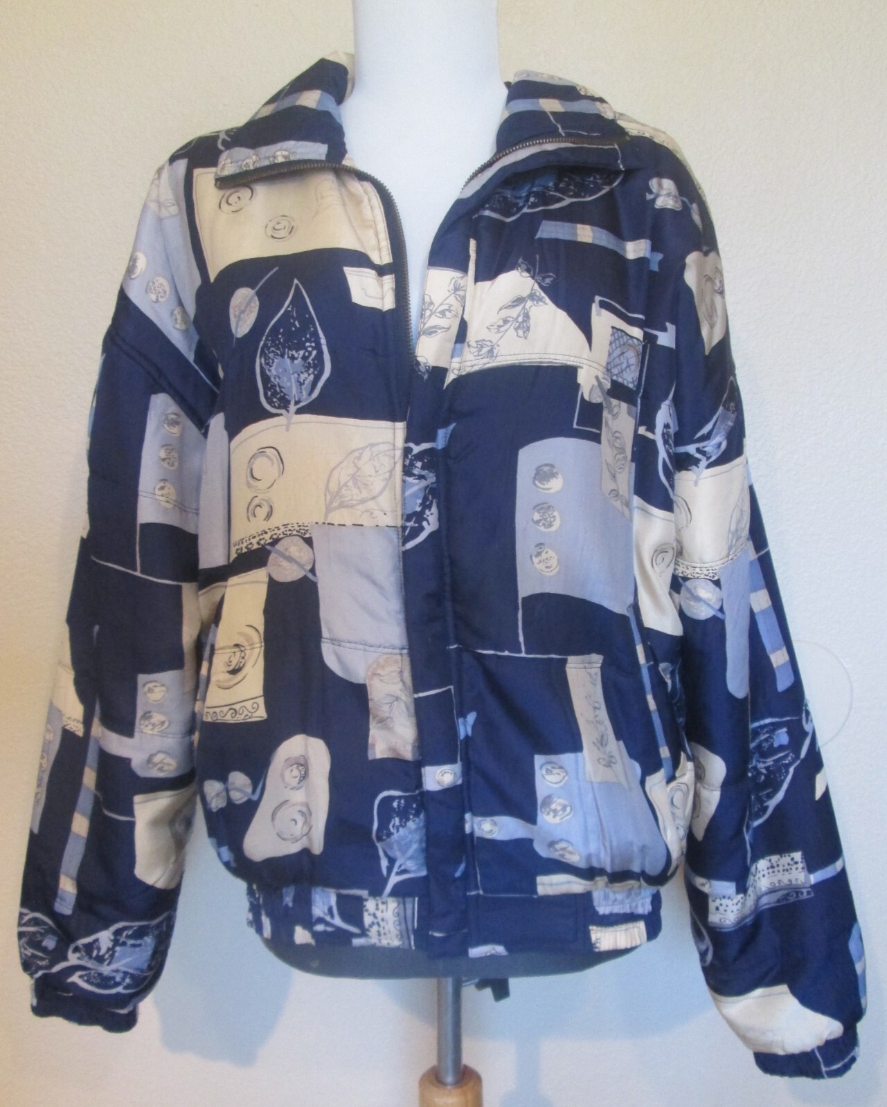 FUDA International Silk Bomber Style Jacket Women’s M Block Print WASHABLE NICE