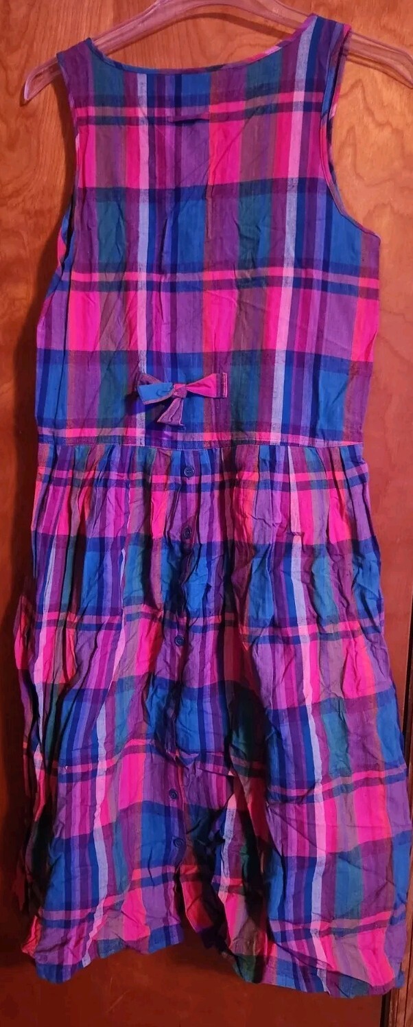 VTG Nouveau Gacer Sleeveless Dress M 100% Cotton Plaid Long Multicolor