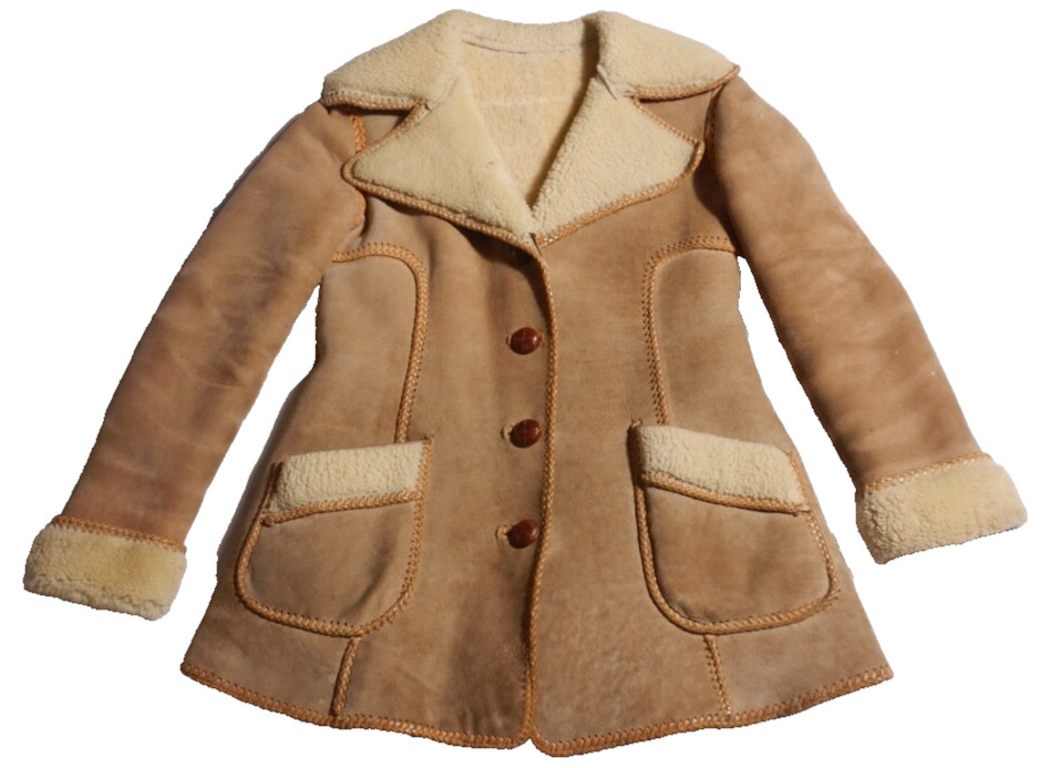 Vintage North Beach Leather Hippie Shearling Whip Stitch Coat Jacket Size 11/12