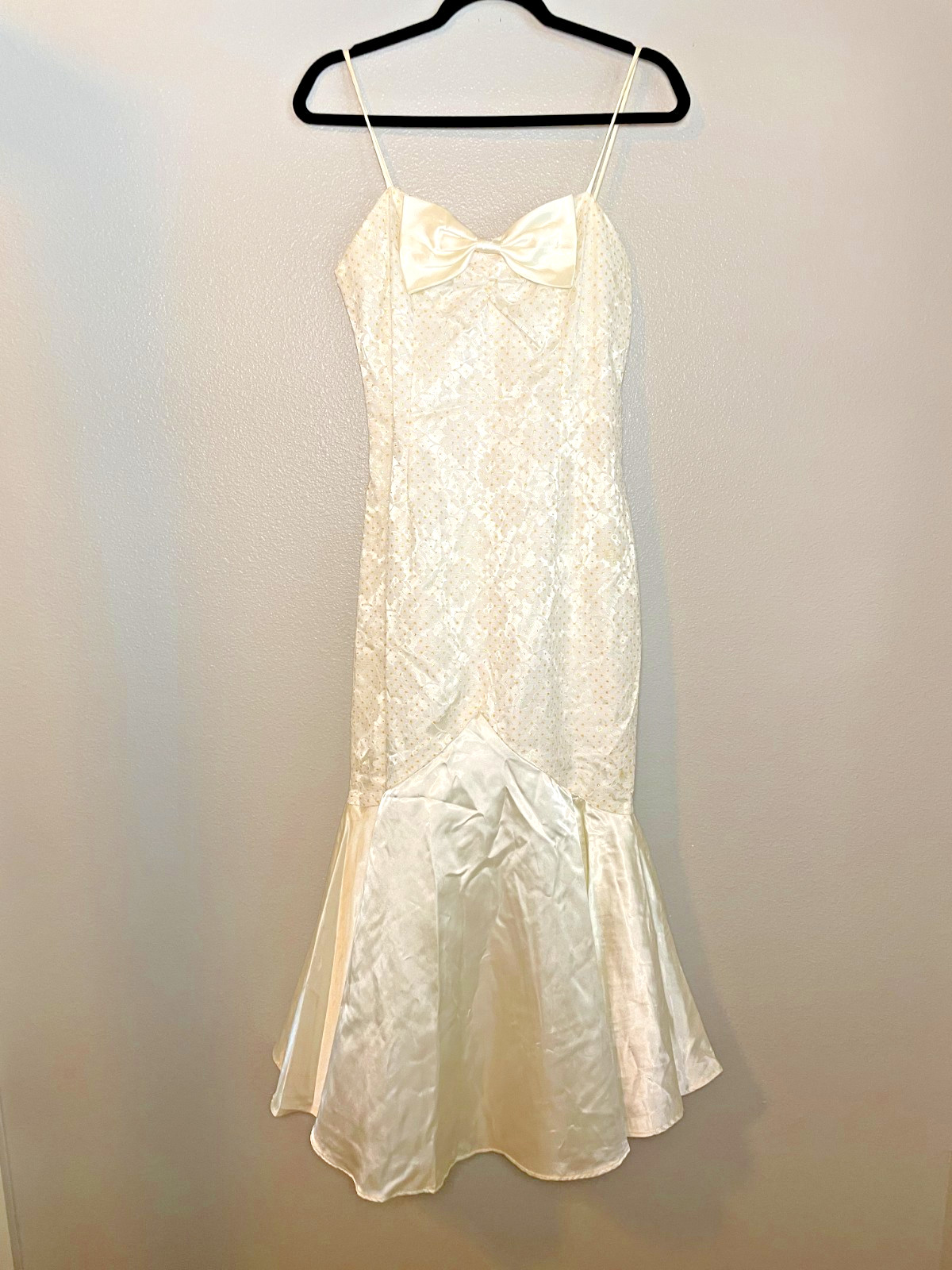 VTG Glenrob Sz 11/12 Medium? Dress ILGWU 80s Prom Party Yellow Mermaid Tail USA