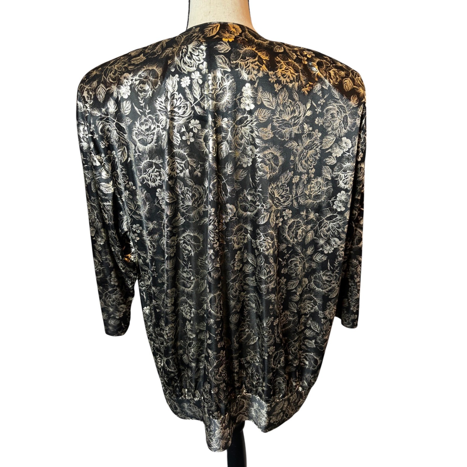 Vintage Gossip Metallic Floral Tunic and Pants Set Black Gold Silver 16W