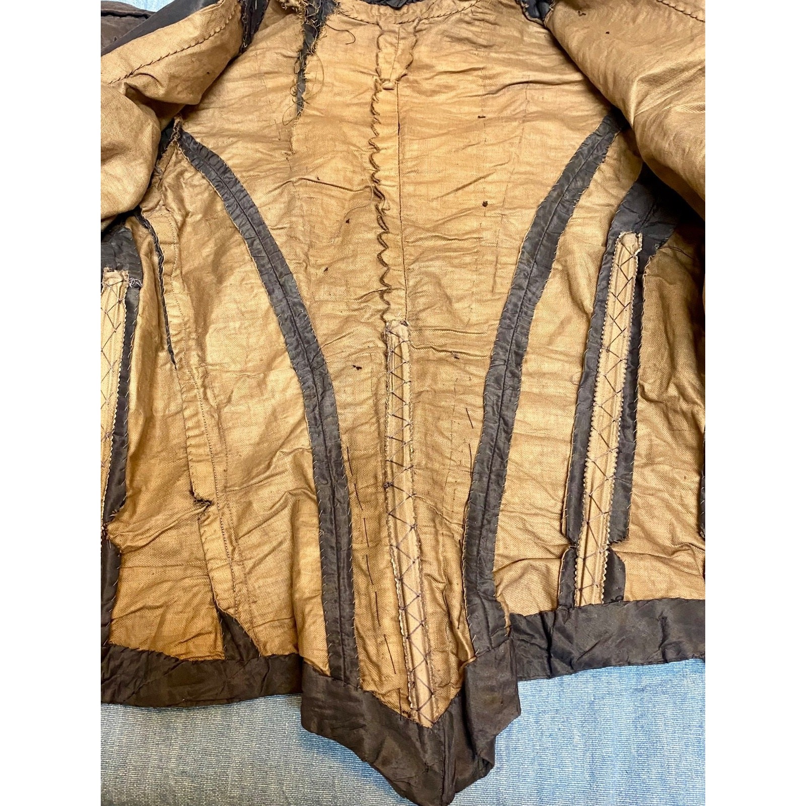 Antique BLACK SILK SATIN BODICE W HANDMADE LACE Sleeve Cuffs Victorian Mourning