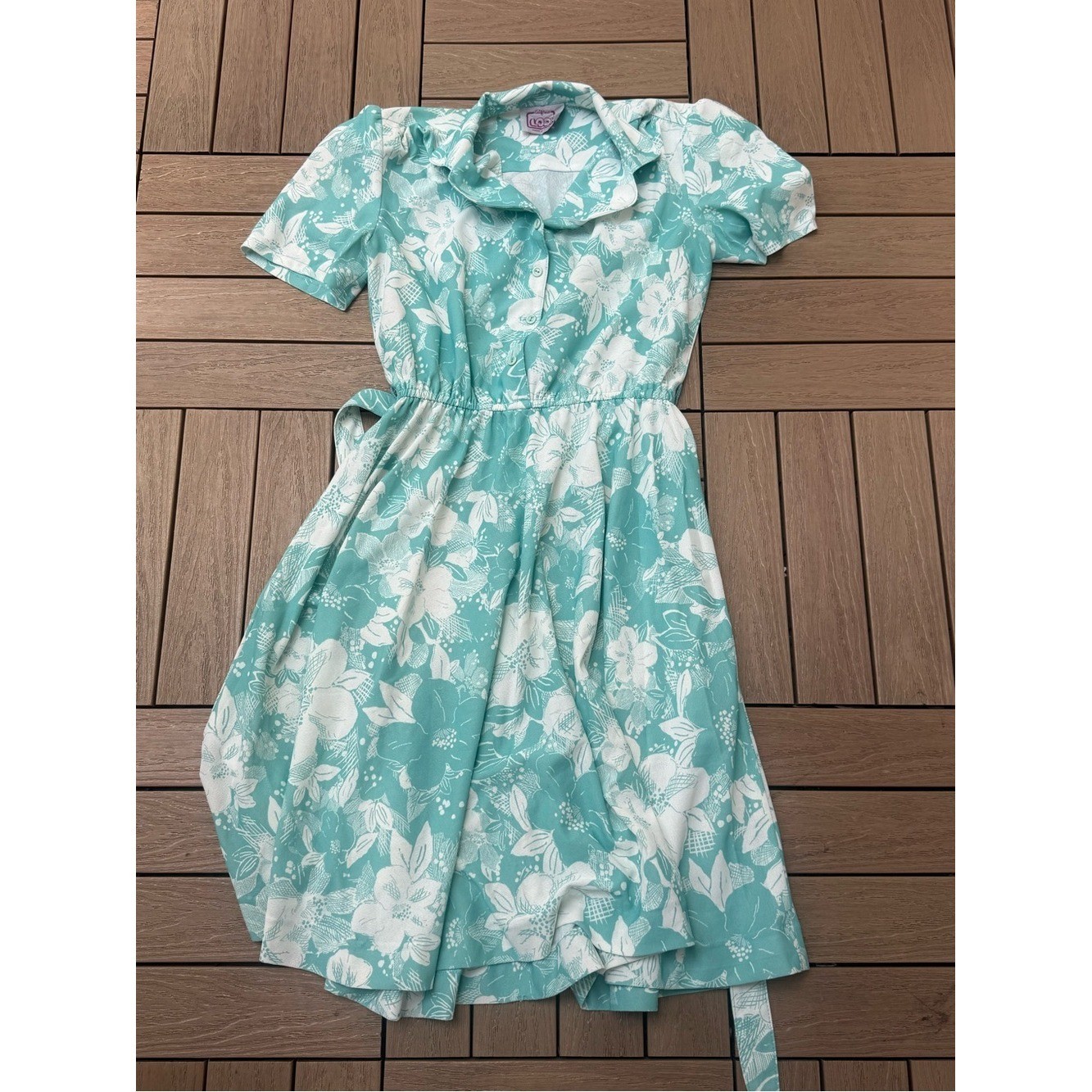 1960 California Looks floral tropical turquoise blue white shirt dress