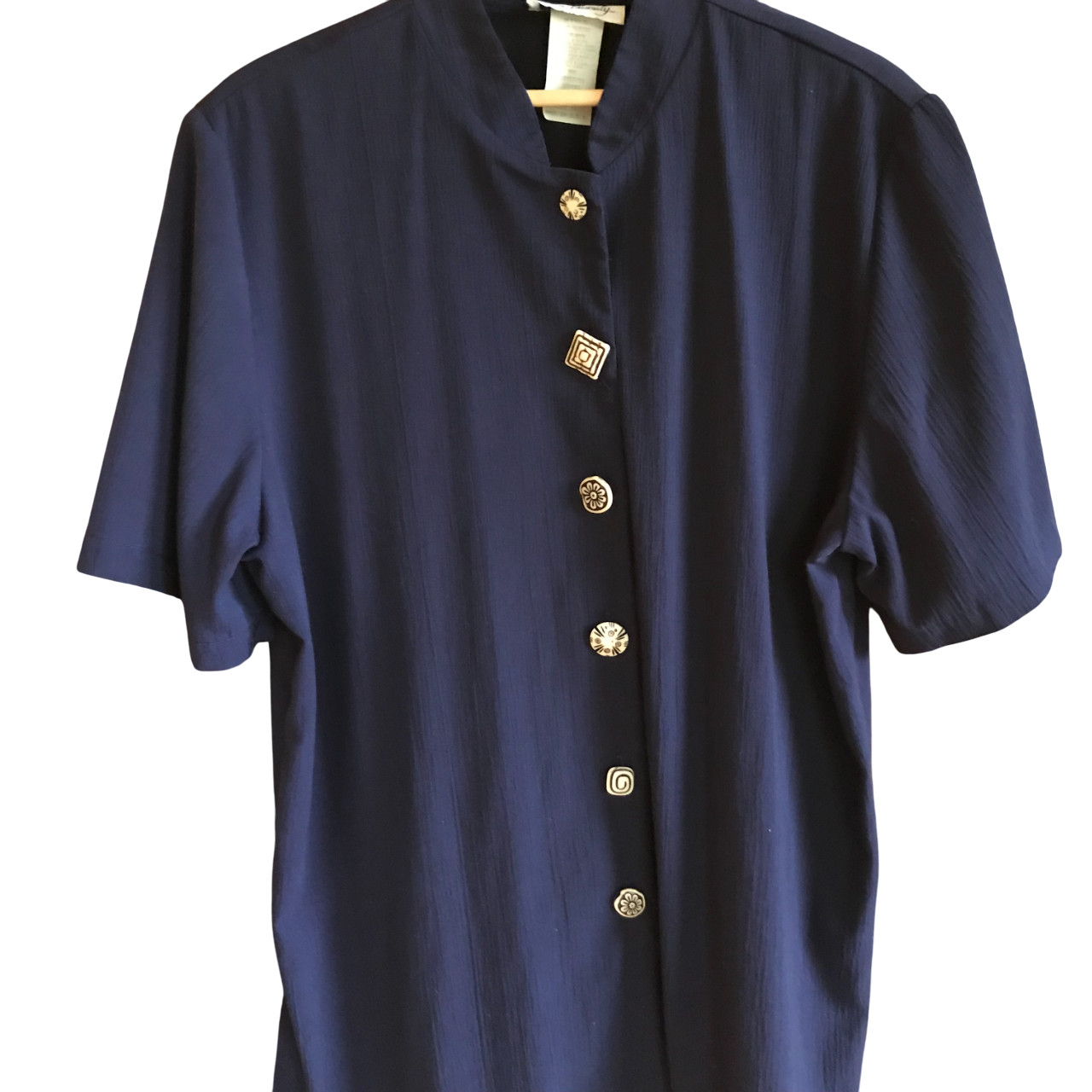 VTG 90s two twenty Rayon Blend Tunic, Dark Blue Blazer Top Unique Buttons Sz 18