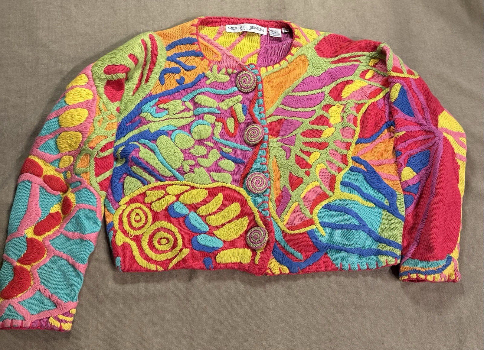 Vintage Coogi Style Michael Simon 3D Knit Cardigan