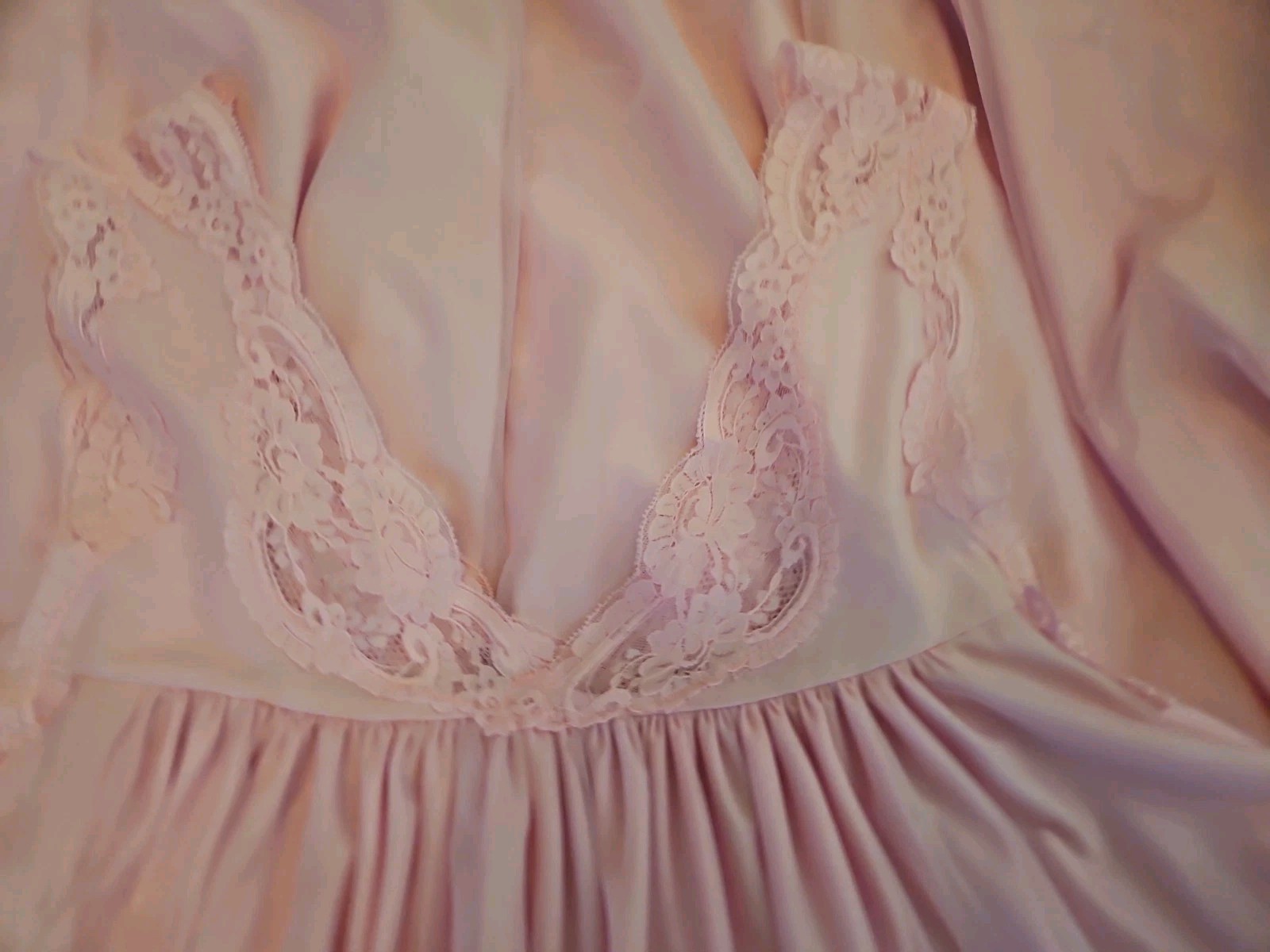 VTG Unbranded Pink BABYDOLL Double Sheer Chiffon Nightie w Lace Trim Size 1X 2X