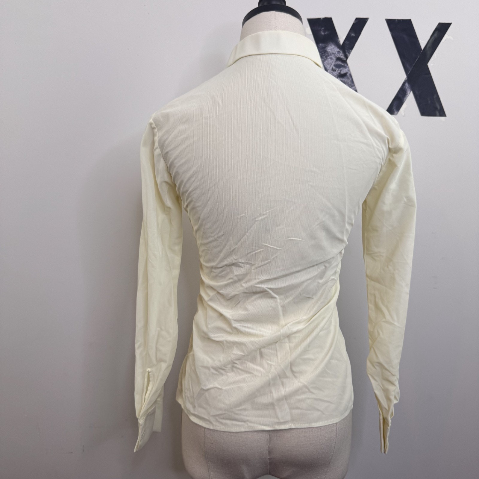French Vintage 70s Polyamide Fitted Button Up Blouse Ruffle Overlay Top 32