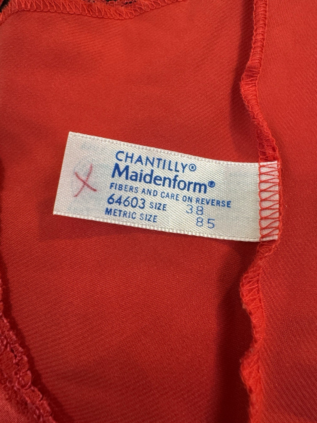 Maidenform Satin Chantilly Lace Set Camisole Shorts Red Vintage Size 7 38