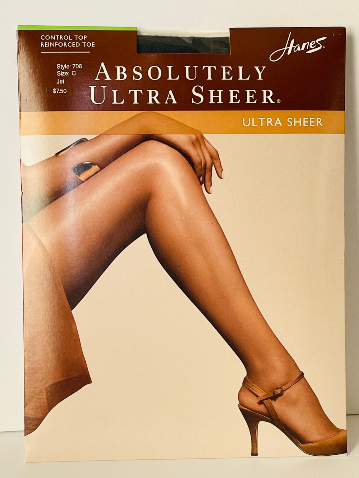 NEW HANES JET BLACK CONTROL TOP PANTYHOSE ABSOLUTELY ULTRA SHEER NYLON*C