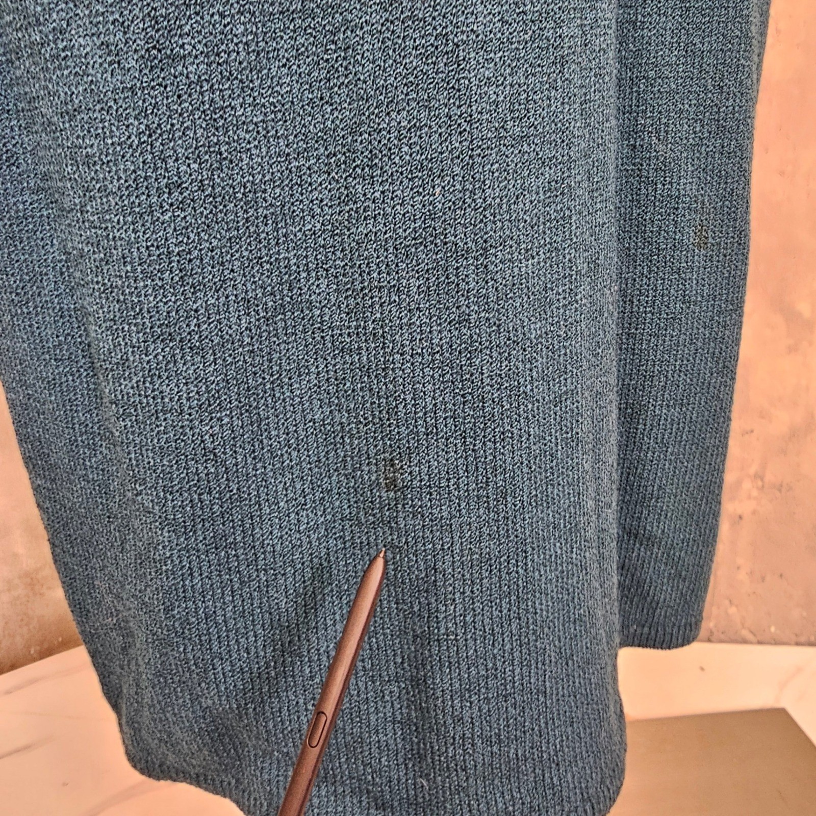 Vintage St John Marie Gray Knit Dress Teal Green Mock Neck 80s 90s FLAWED AS IS