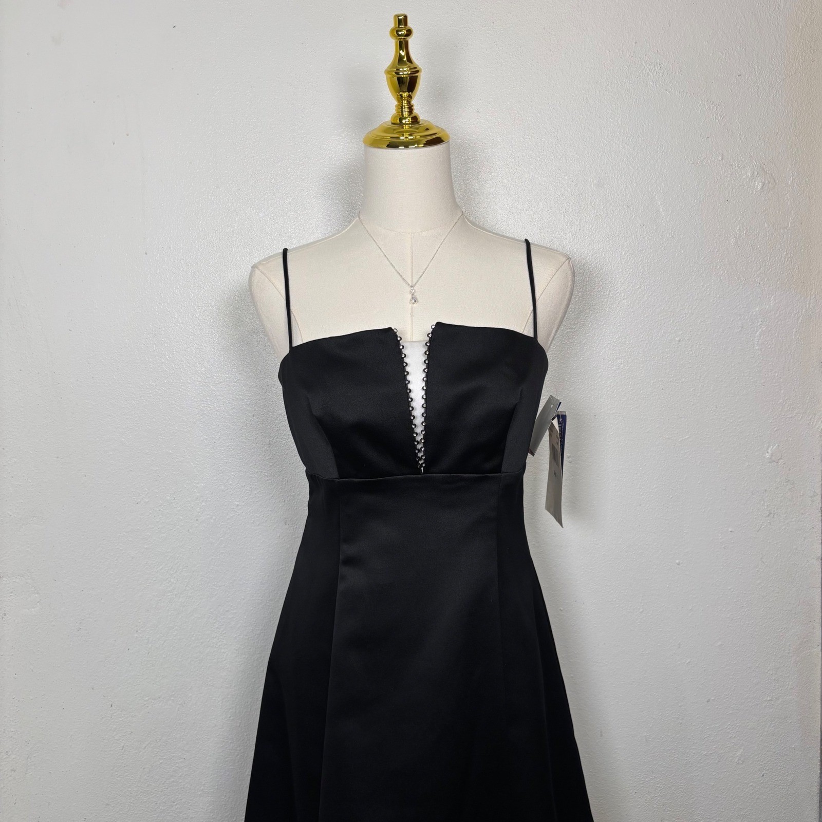 vintage 90s betsy & adam by jaslene elegant black white rhinestone dress NWT y2k