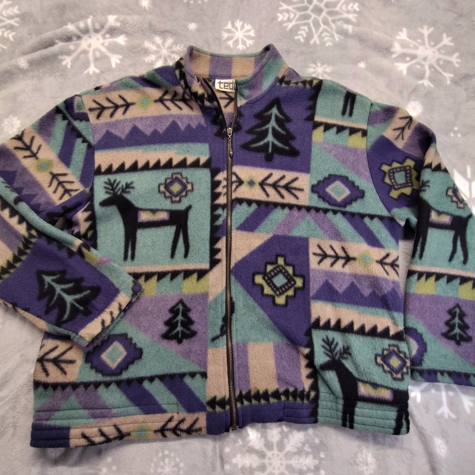 Vintage 80’s TEDDI Jacket Full Zip SW NATIVE ART Influence FLEECE SIZE XL