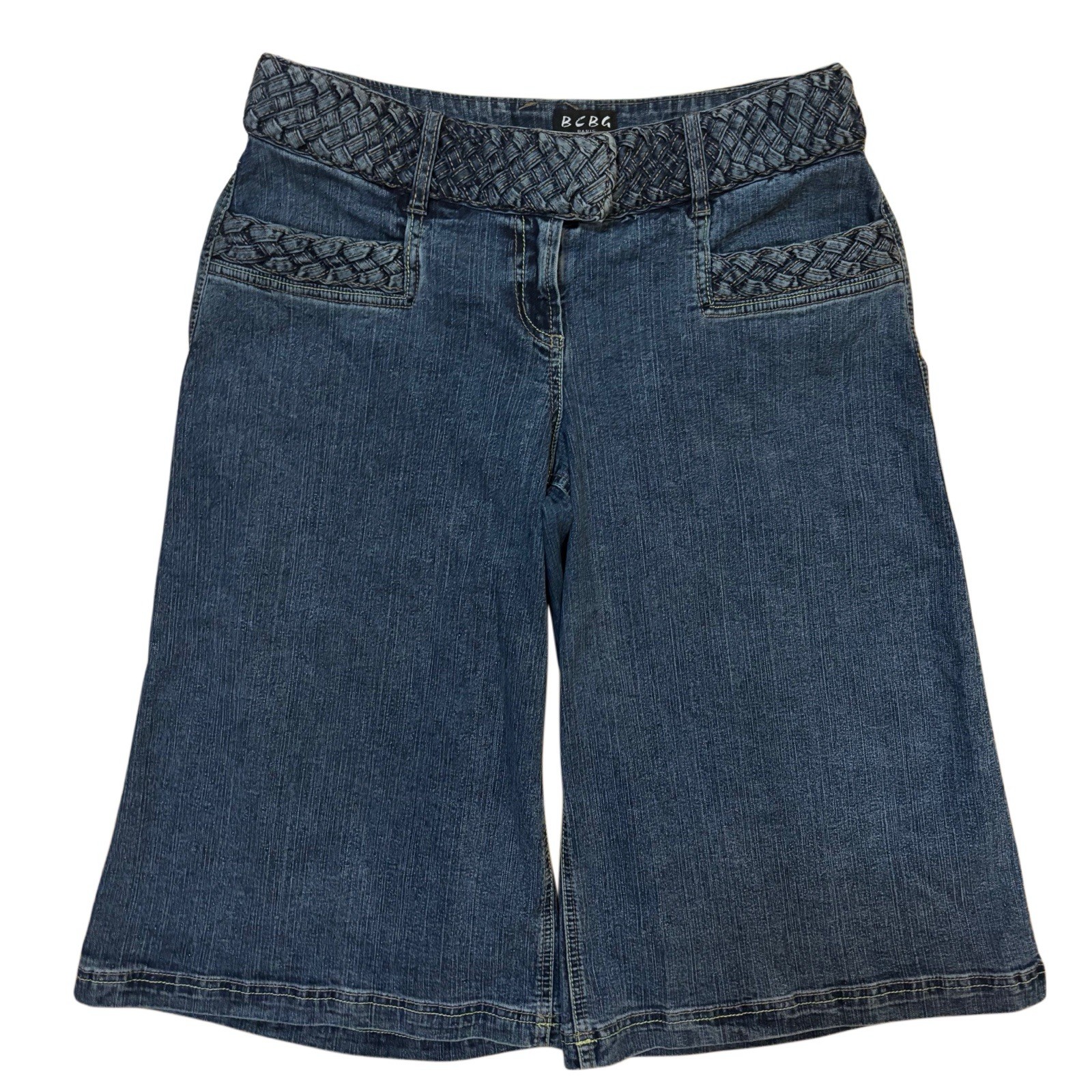 Vintage Y2K BCBG Boho Mcbling Low Rise Denim Gauche Wide Leg Capri Jeans Size 8