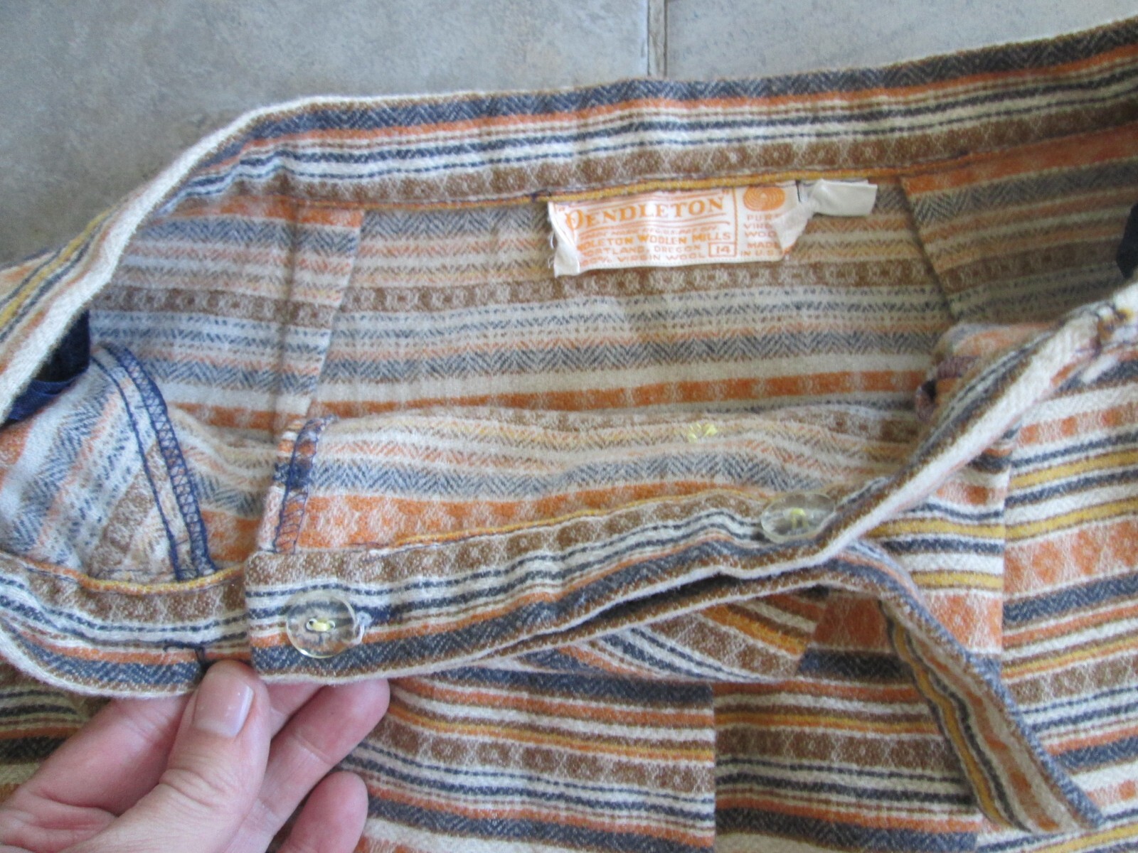 Vintage Pendleton 100% Wool Skirt 14 27″ Waist Orange Brown Stripe Long Fabric