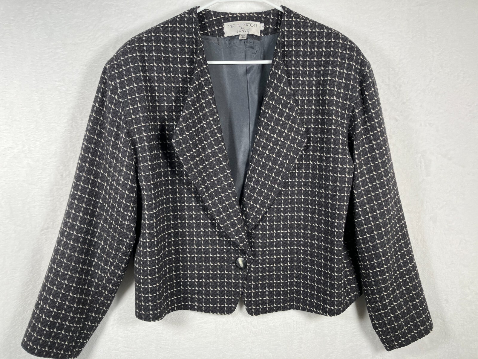 Vintage 80s Michii Moon Wool Blazer Jacket Size 10 Gray Print Japan Oversized