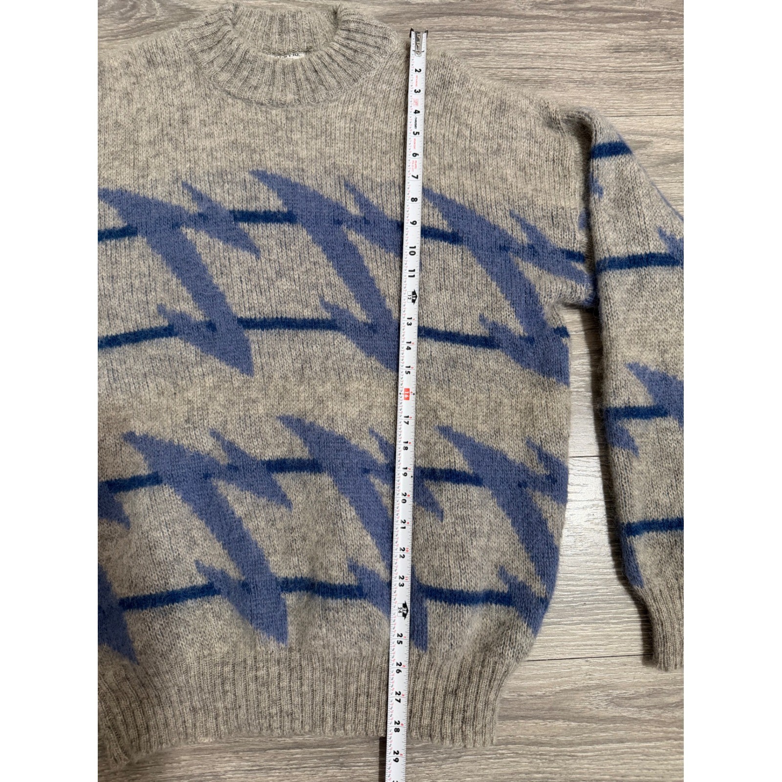Les-Knit Ltd Vintage 80s 100% Pure Wool Sweater L Blue Oatmeal Icelandic Nordic