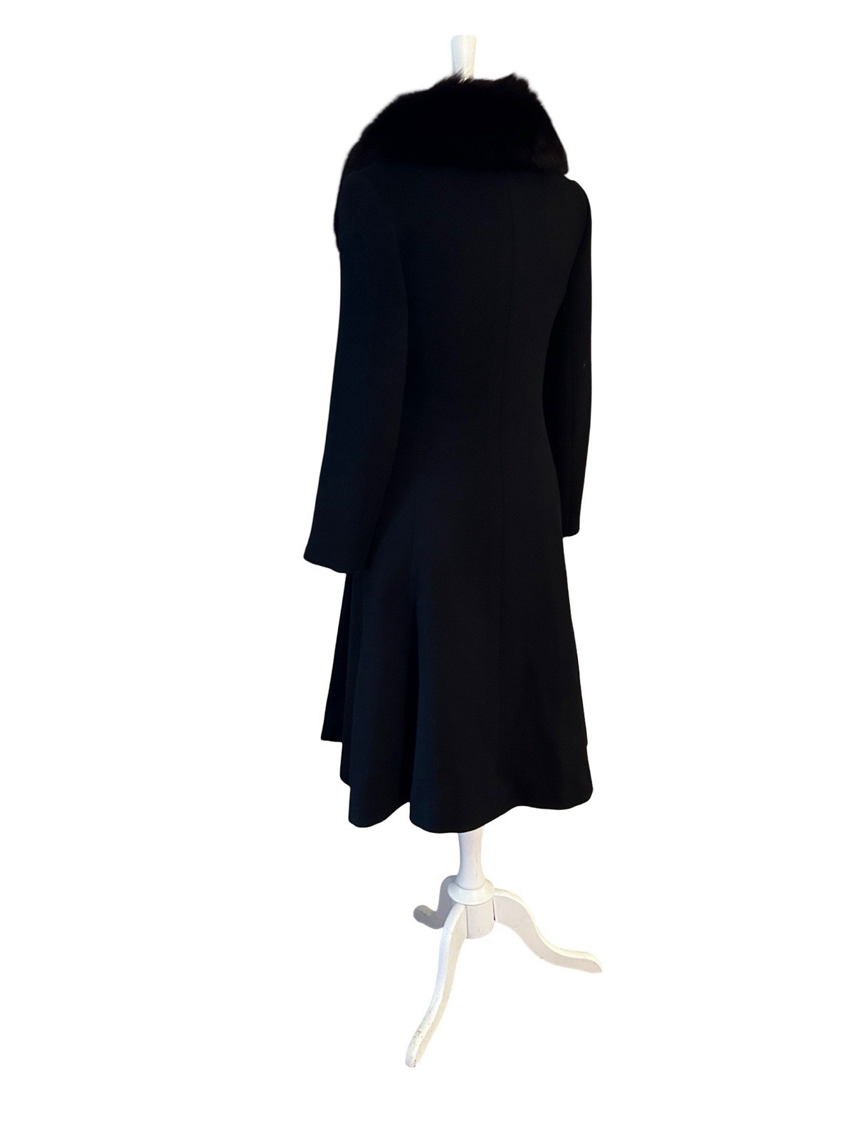 Vtg Fox Fur Black Wool Skirted Coat Pinup Bombshell Soft Girl Old Money Romantic