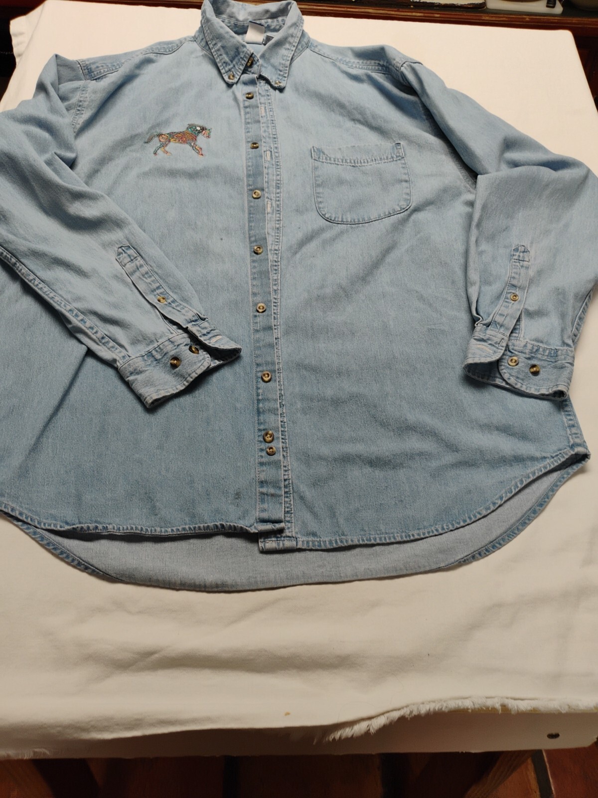 Horse Denim Shirt Adult XL Blue Equestrian Men Tribal Men 90s VINTAGE