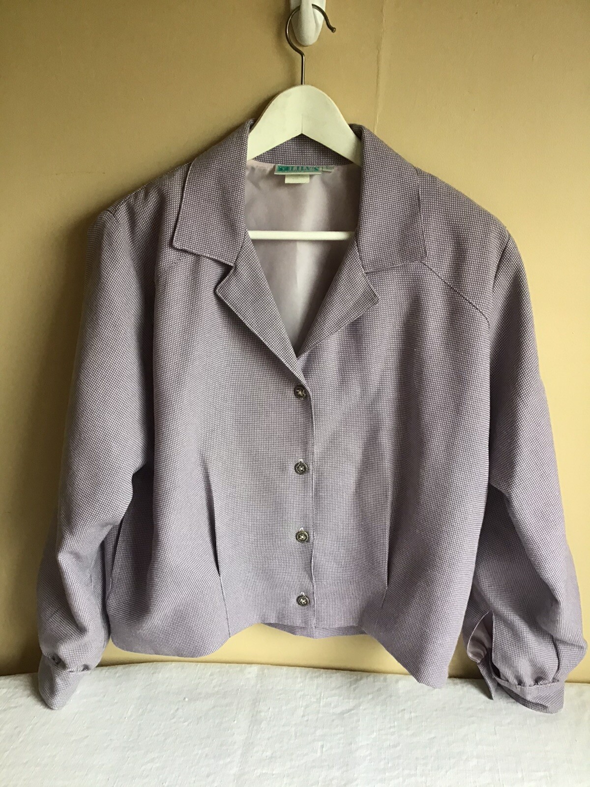 Vtg Womens Lilys Of Beverly Pink Lavender Houndstooth Button Up Jacket USA Large