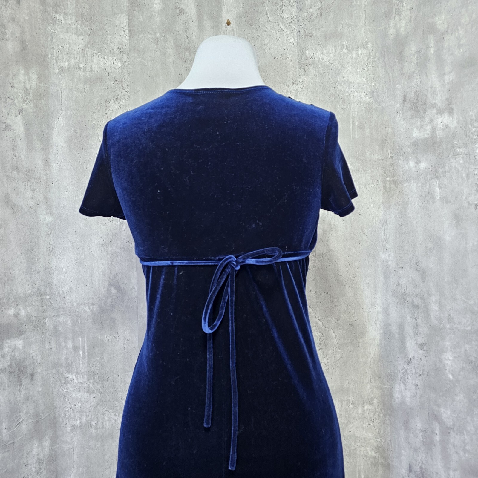 Vintage 90s Amy Byer California M/L Dark Blue Velvet Cowl Neck S/S Dress