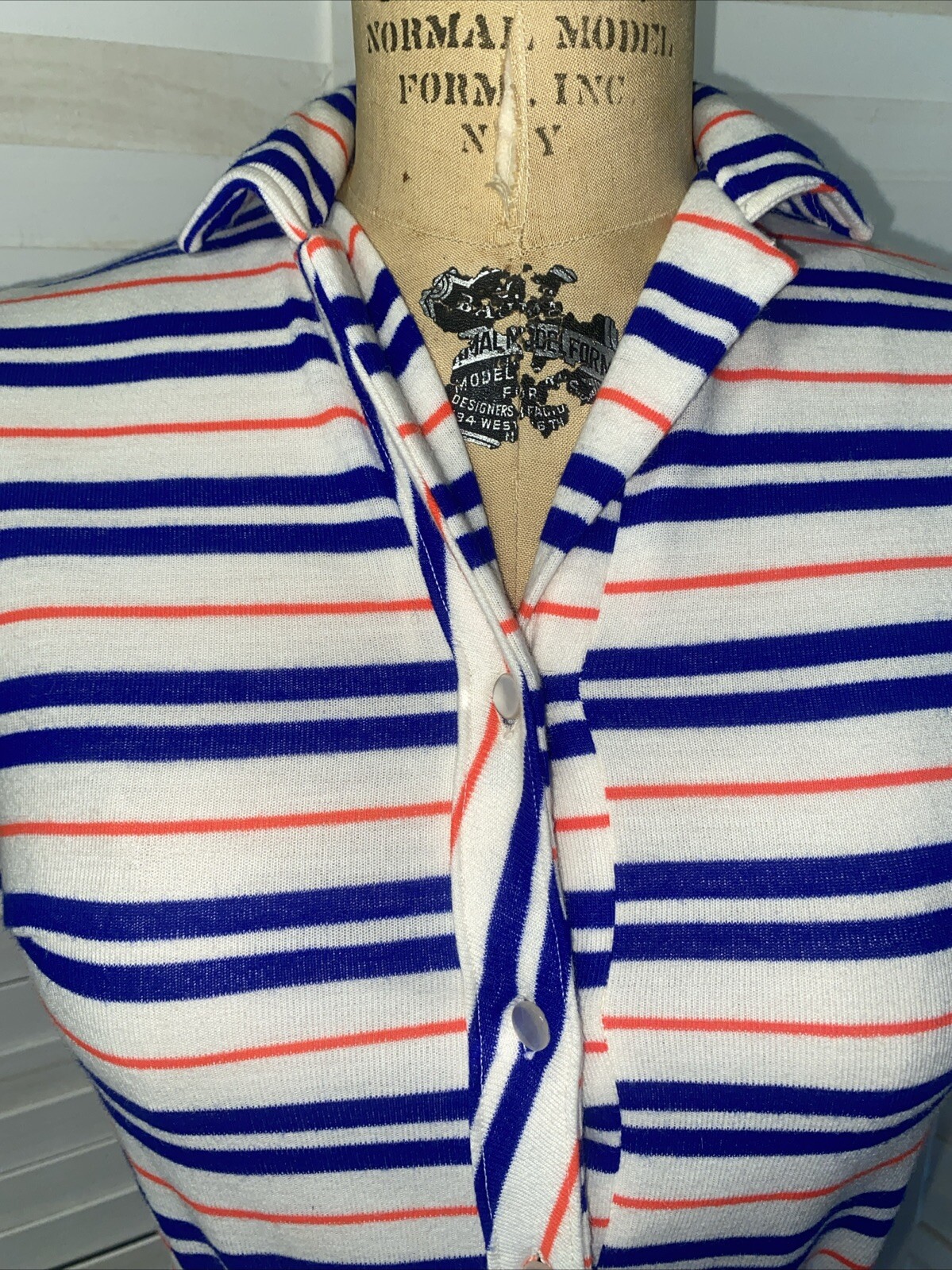 Vintage Lady Bayard 60s Striped Shirt Dress Sheath Pencil Knit Belted Small/Med