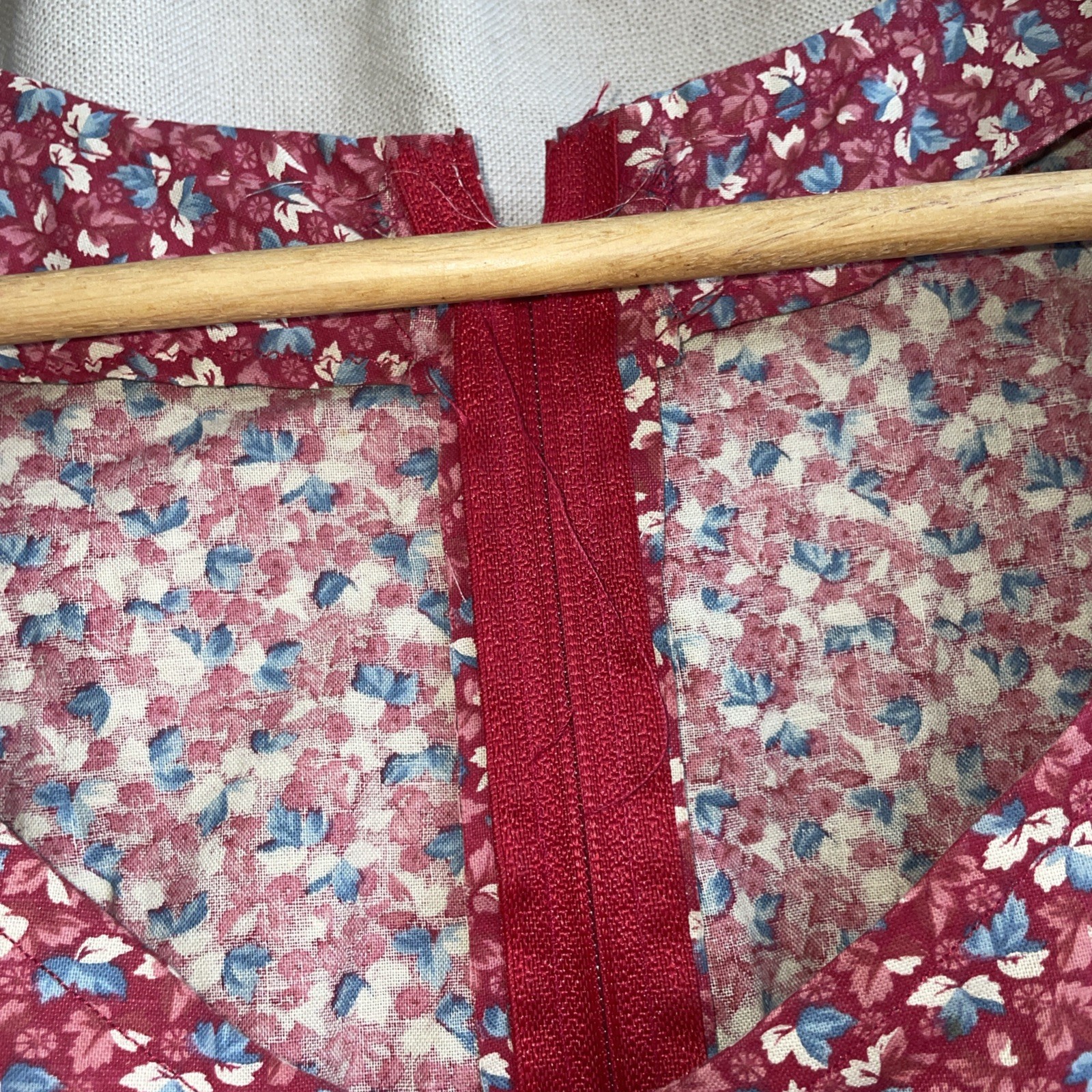Handmade Vintage Red Floral Dress Cottage Prarie Country Trad Farm Wife S/M