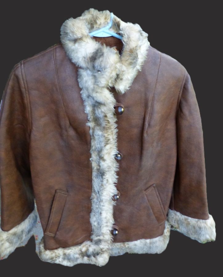 Vintage 1960s Ladies Leather Fur Coat Toggle Wood Button Closure Cort Zipper