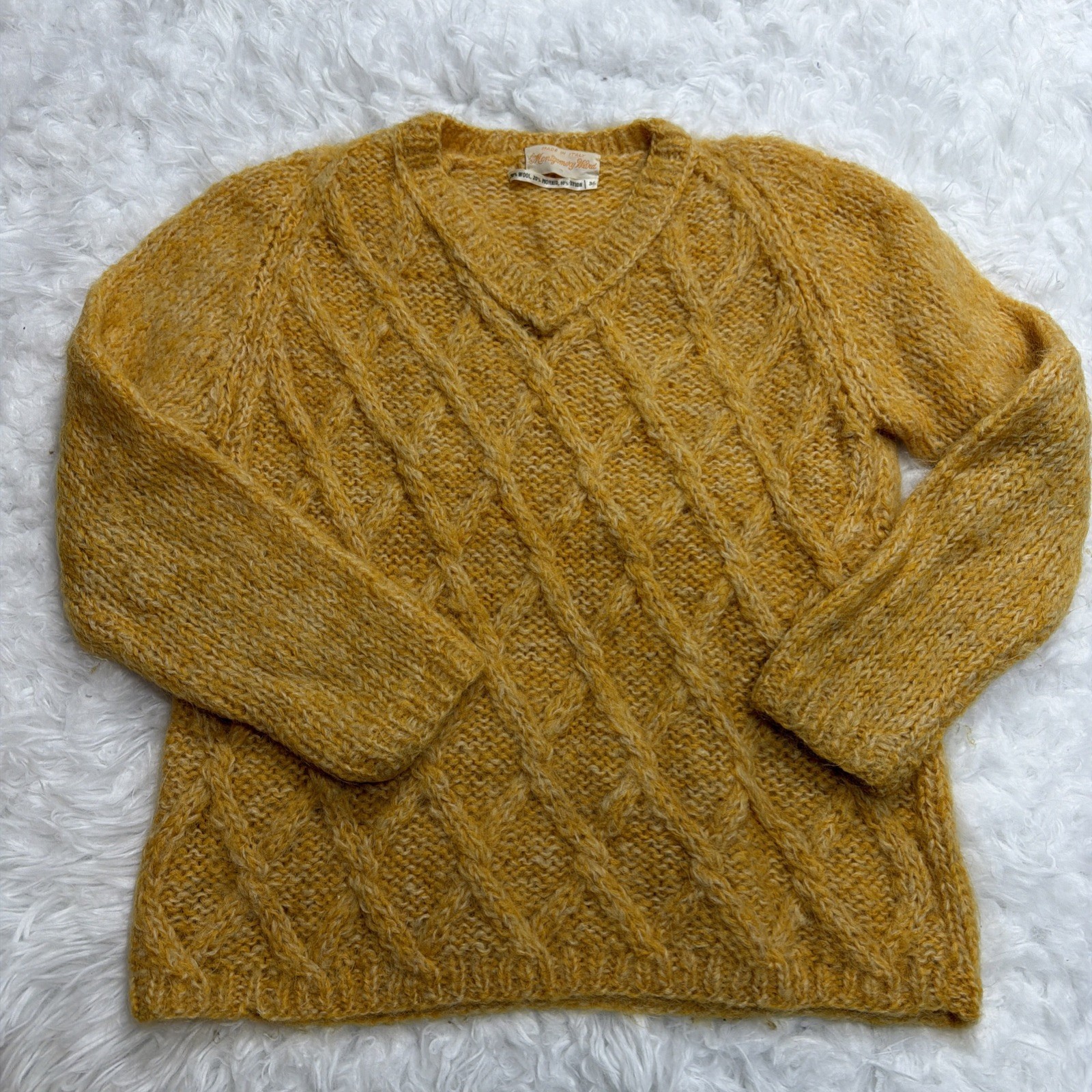 Rare! Vintage 1950’s Montgomery Ward Sweater Wool Mohair Argyle Thick Knit Italy