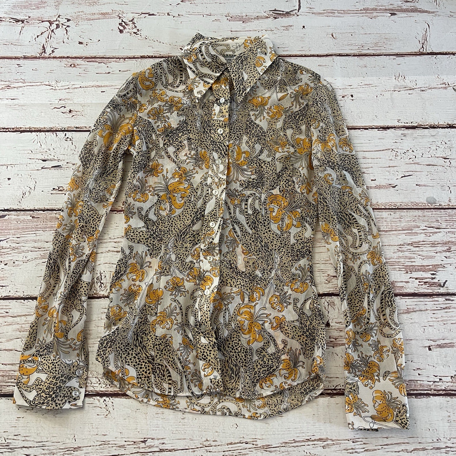 Vintage San Francisco Shirt Works Blouse Forest Animal Design Cheetahs Small