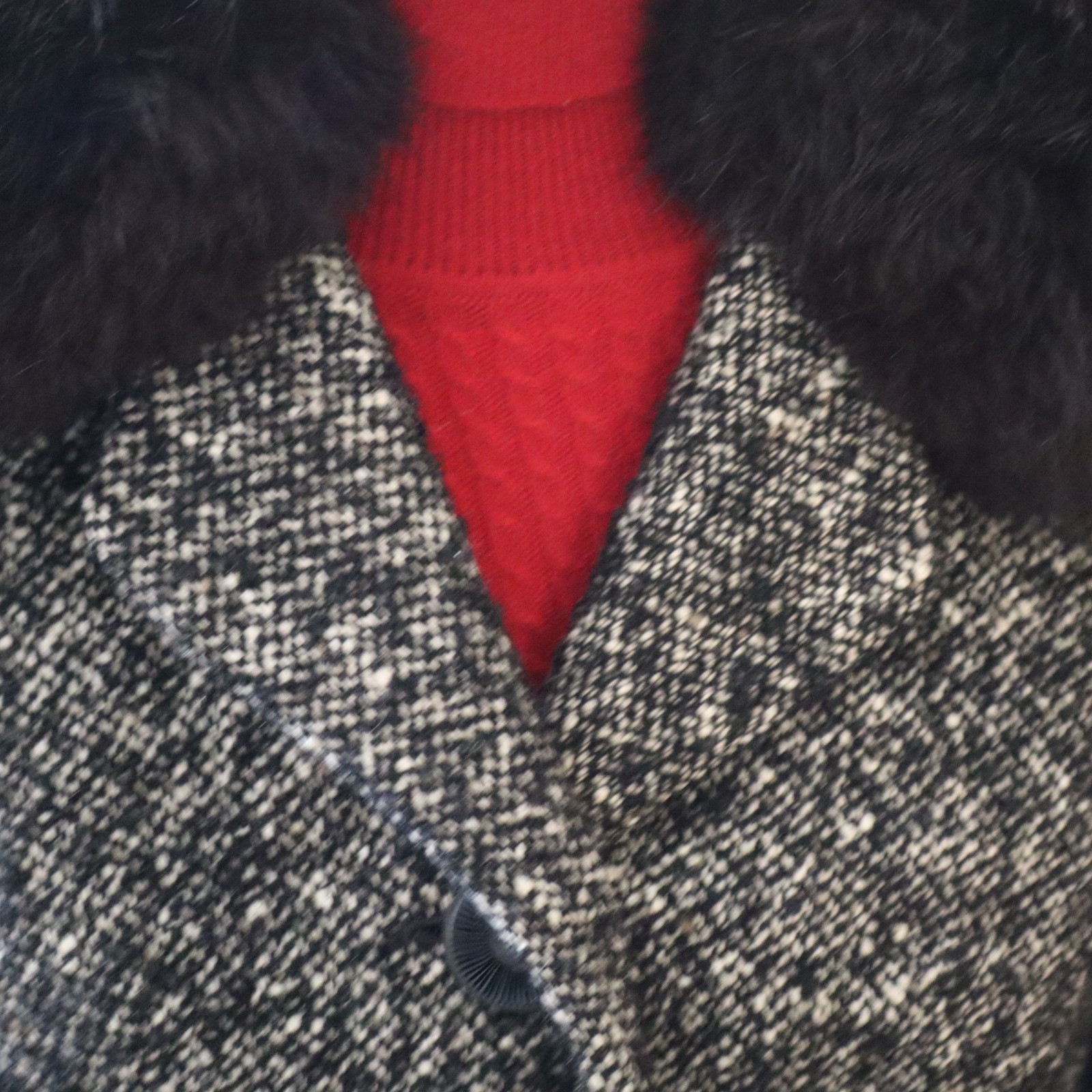 Vtg Jobis High Class Black Tweed Jacket w Black Fur Collar Sz Small Germany