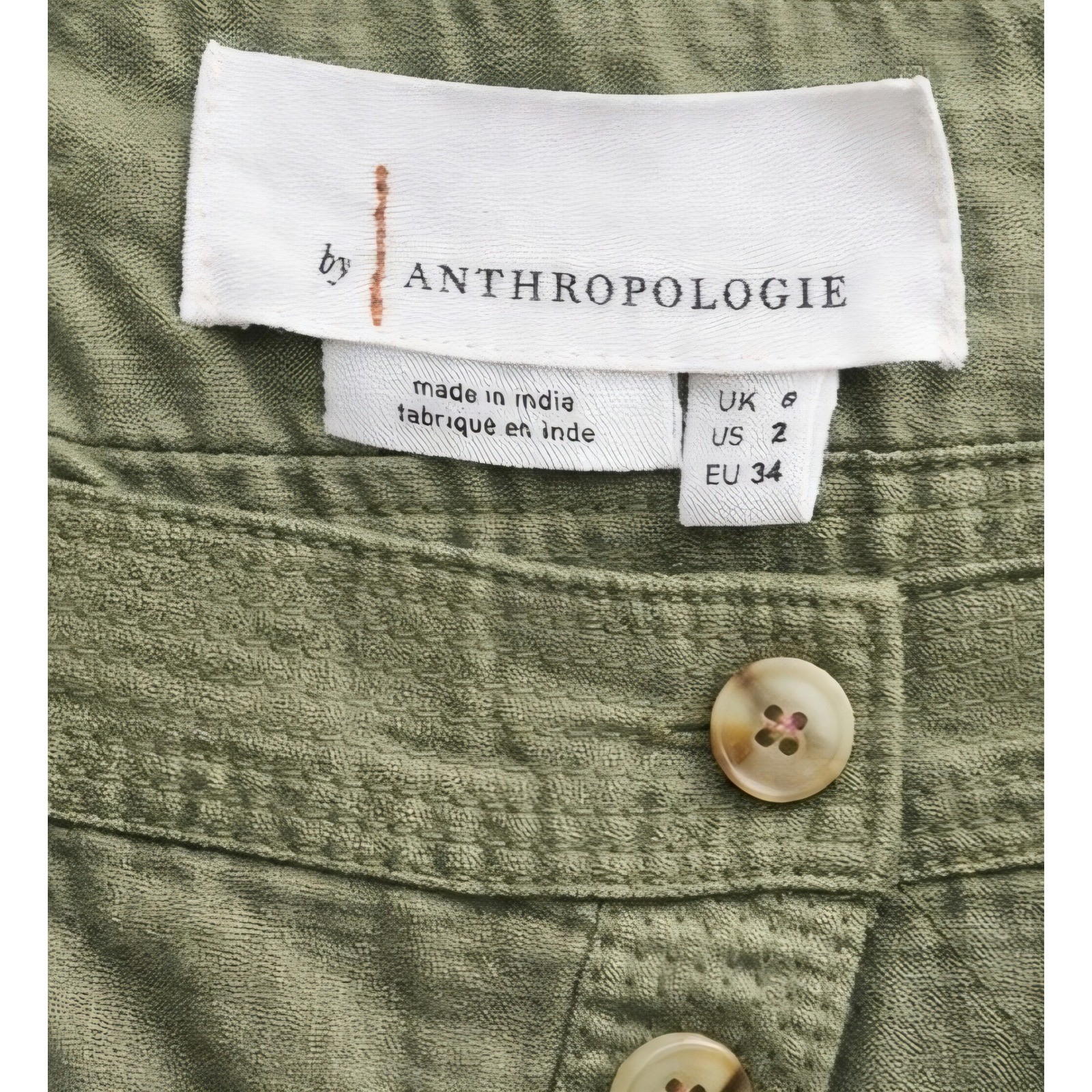 ANTHROPOLOGIE Olive Green Button Front Mini Skirt Size US 2 Utility Style