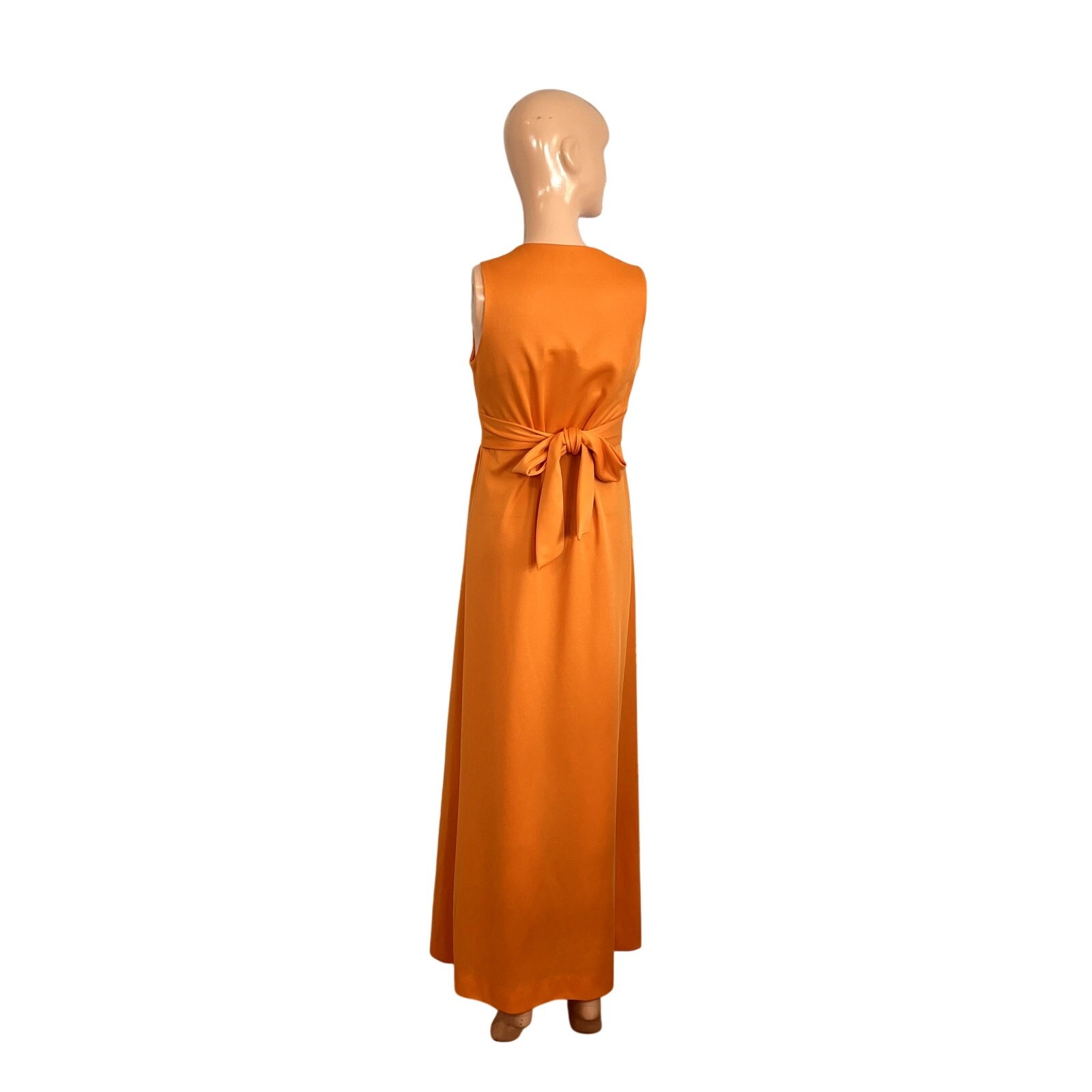 VTG 70s Toni Todd Orange Maxi Dress S Double Knit Polyester Faux Wrap Belted