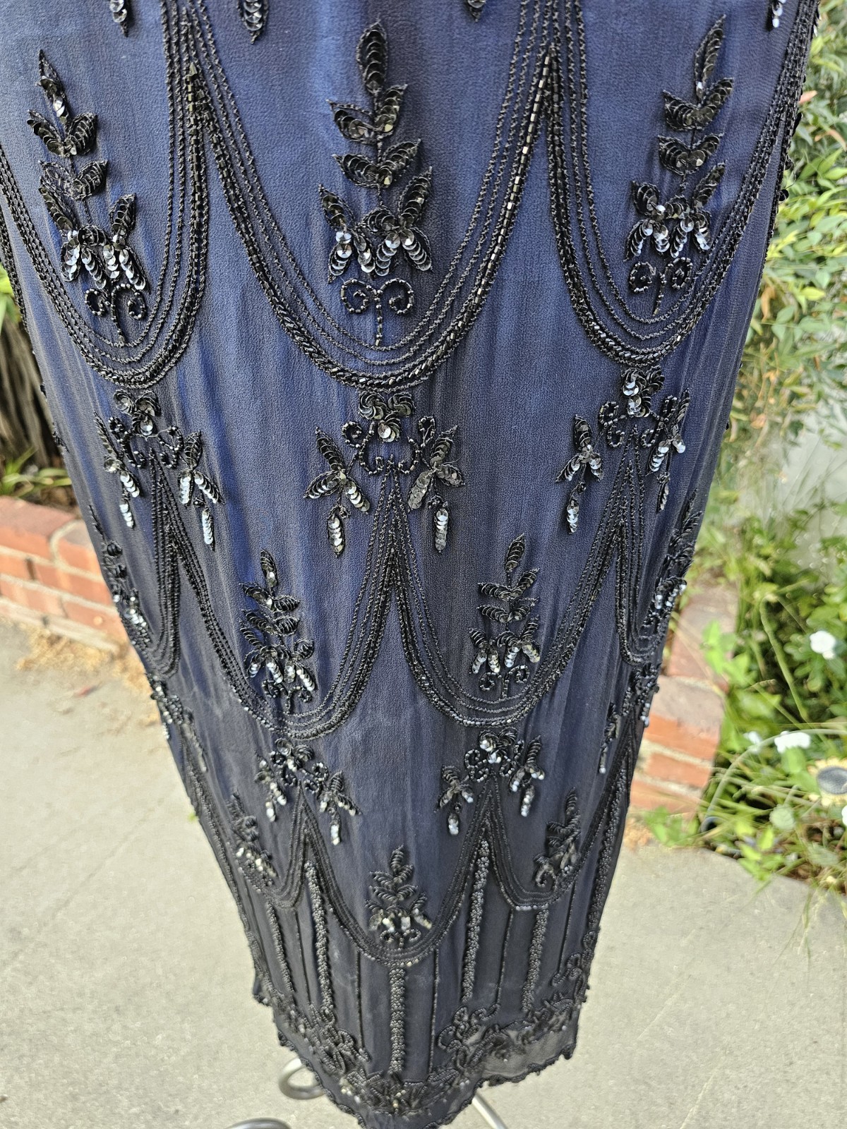 Vintage 1990s SCALA Art Deco Whimsigoth Hand Beaded Formal Evening Prom Gown