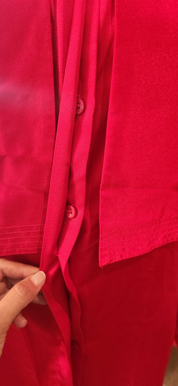Vtg 80s Evan-Picone Red Silky Poly Neck Tie Secretary Blouse Women’s Size 12 Med