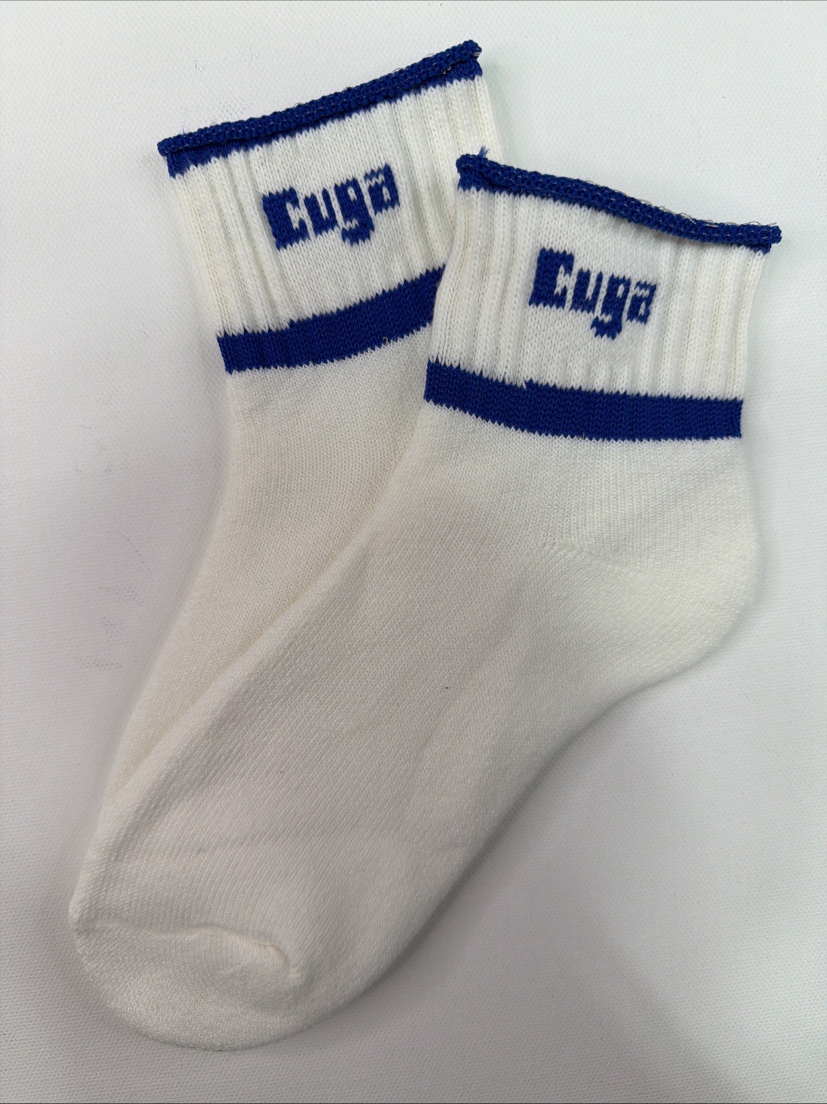 VTG 9-11 Low Cut Socks Ankle Acrylic Thick „CUGA” Unisex White Royal Blue 80s
