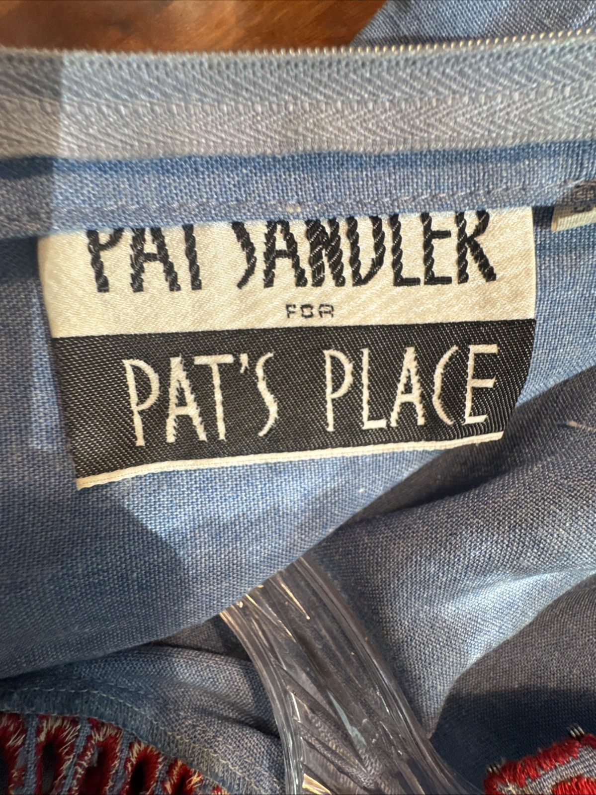 Pat Sandler for Pat’s Place Blue Chambray Dress Red Cutwork Embroidery Size 8