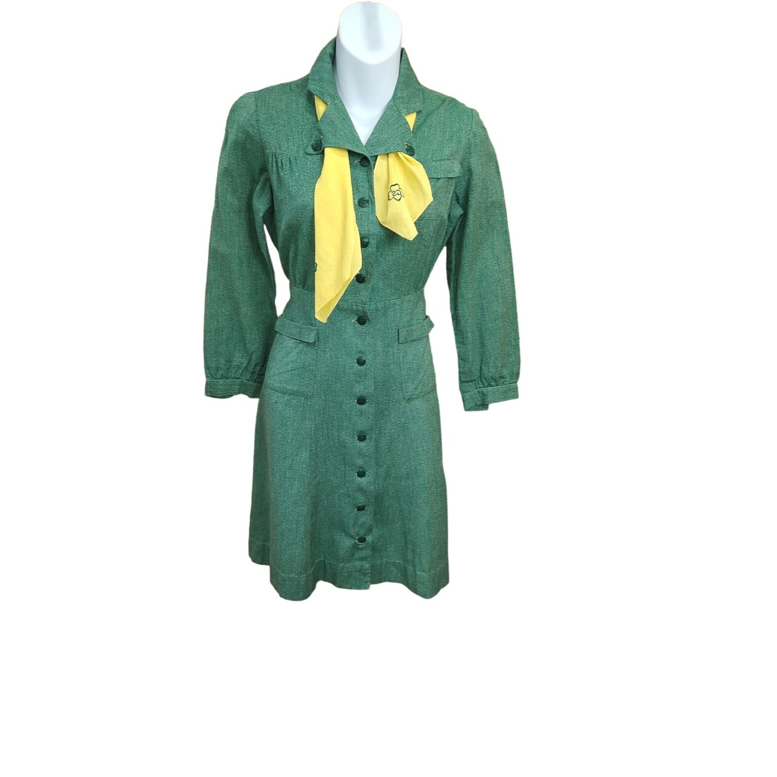 1940’s-50’s Vintage Women’s Girl Scouts Green Shirt Dress with Scarf