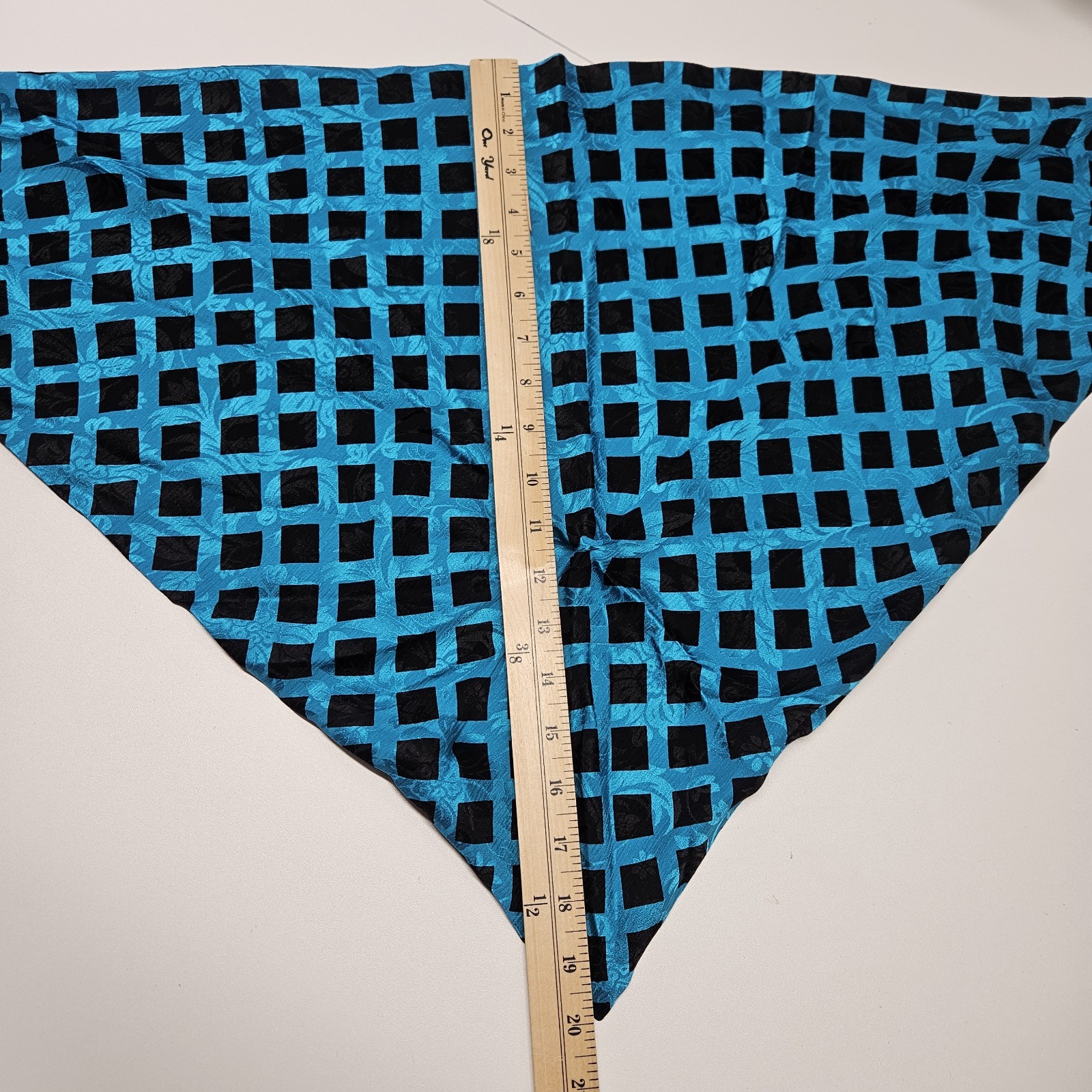NWT Vtg 80s 100% Silk Jacquard Puff Sleeve Check Top w Scarf Blue Black Sz 10