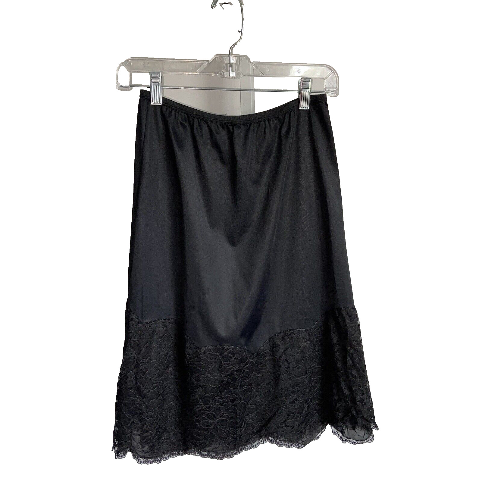 Vtg 1950’s Vanity Fair Black Half Slip Lace Trimmed Tricot Nylon Size Medium