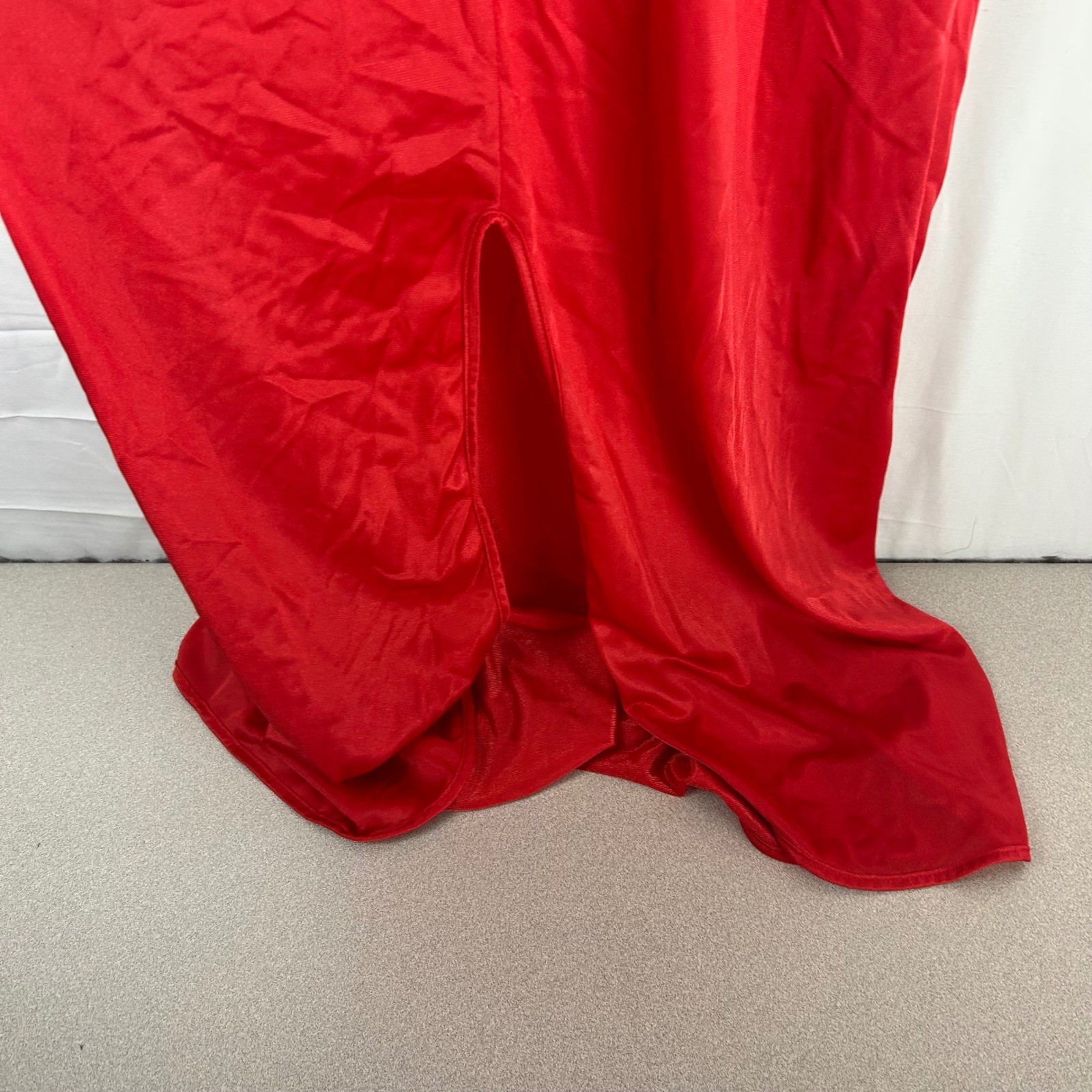 Vintage Paramount New York Red Satin Nightgown Black Lace Trim Maxi Slip Dress