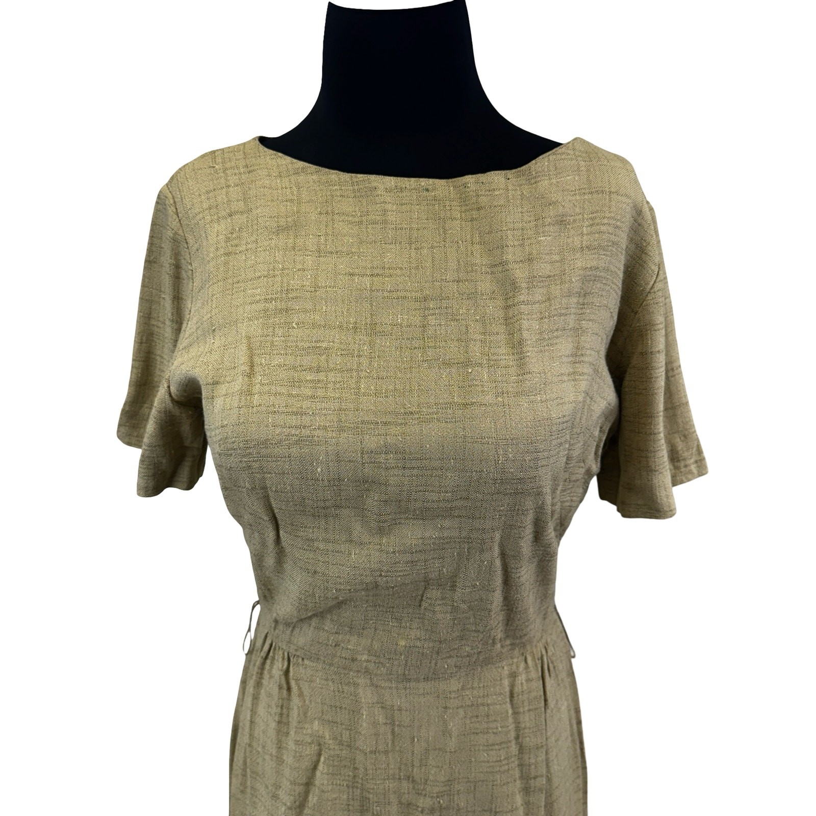 1970s Natural Linen Look Wiggle Dress – Brentshire Linen-Look Minimalist Retro