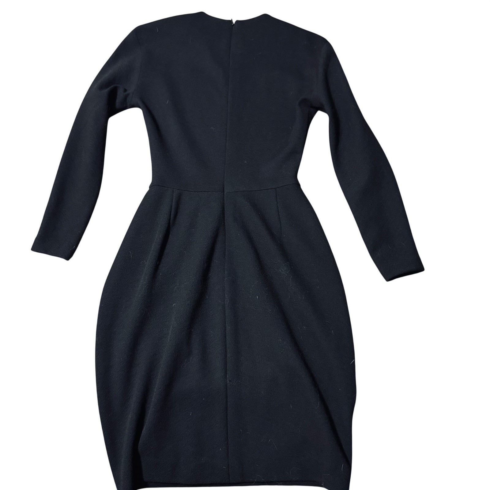 Donna Karan New York Vintage Black 100% Wool Pleated Long Sleeve Dress Sz 2 Pock