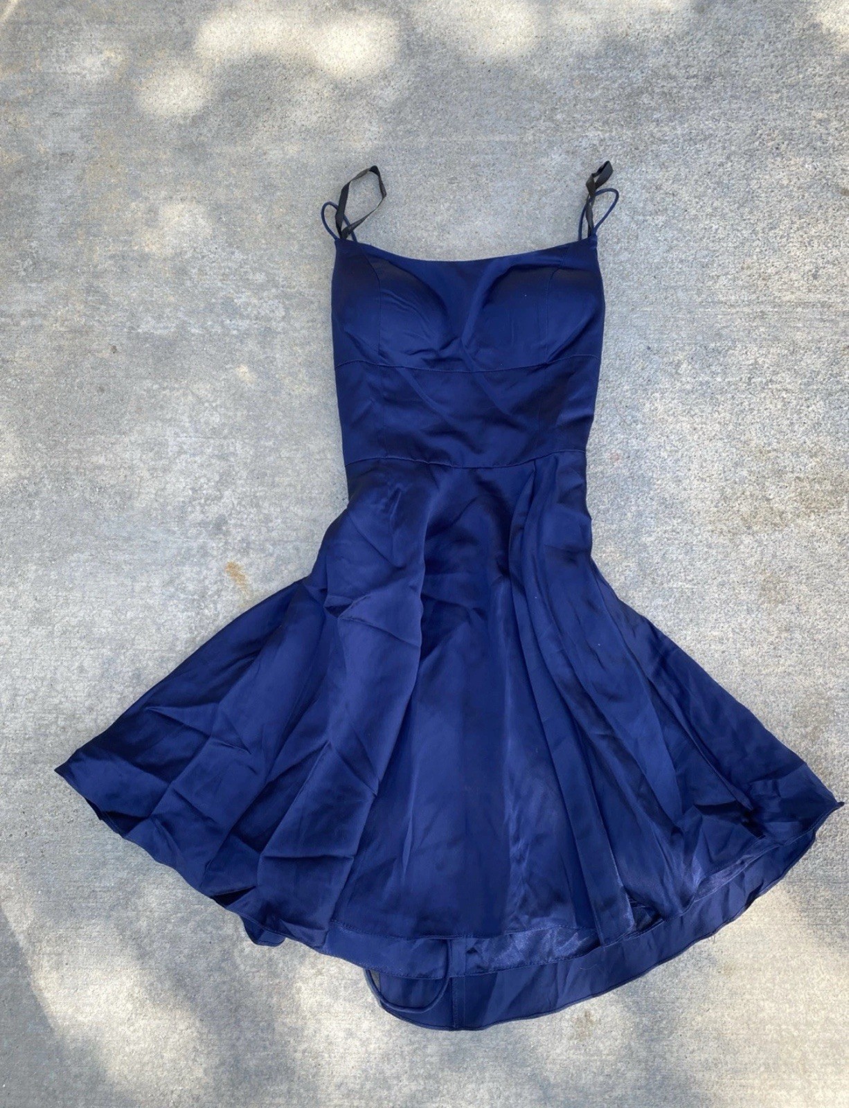 Vintage 90s Sherri Hill Mini Dark Blue Dress Open back Sz 6 Womens