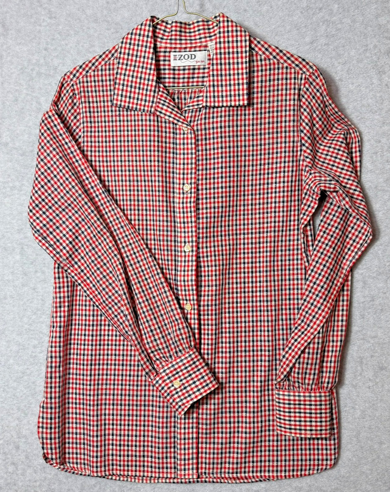 Vintage 70s IZOD for Her Plaid Cotton Button Down Shirt Women’s Size 10