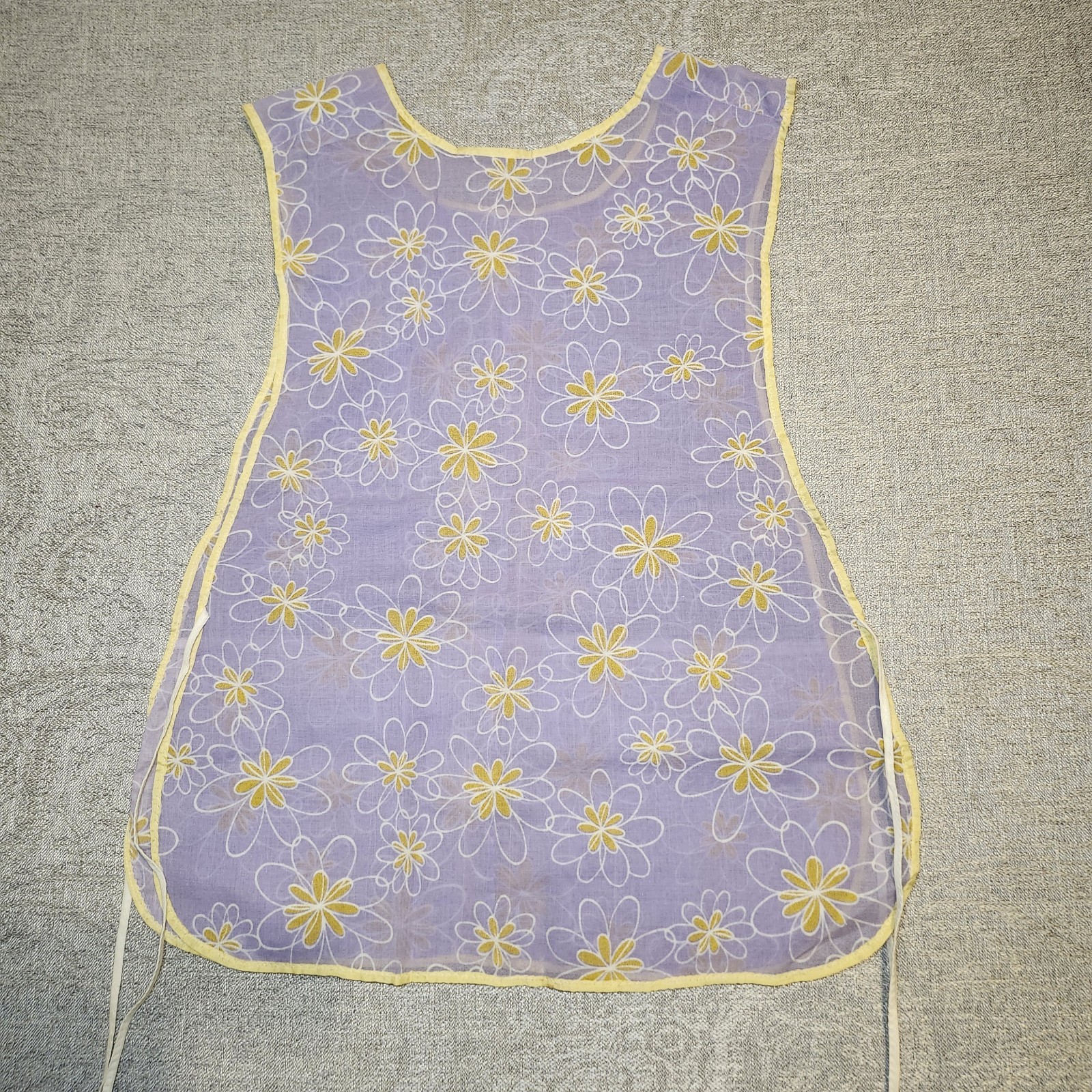 Vintage Sheer Cobbler Apron Smock w/ Pockets & Ties Lavender Yellow Floral Lace